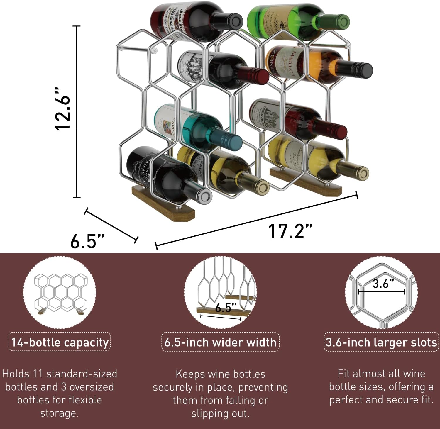 Buruis 14-Bottle Wine Rack with Chrome Base