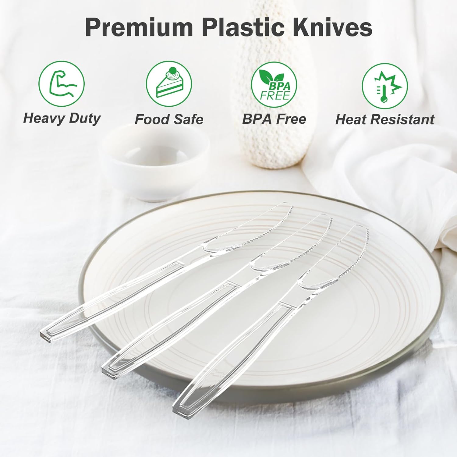 Dealusy 360 Count Heavy Duty Clear Plastic Knives BPA-Free