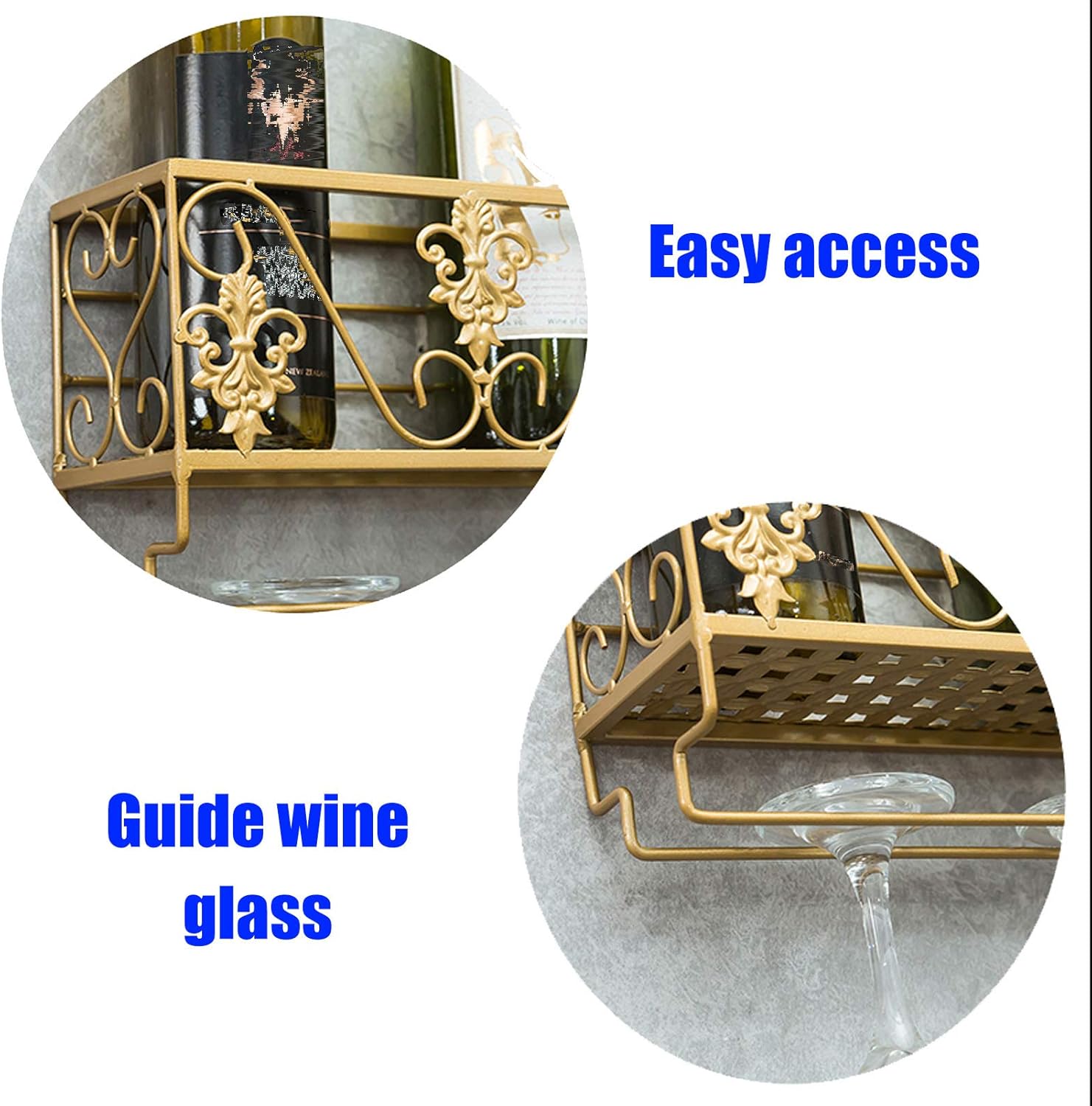 Wall Mounted Rustic Wood Wine Rack with 2 Glass Holders