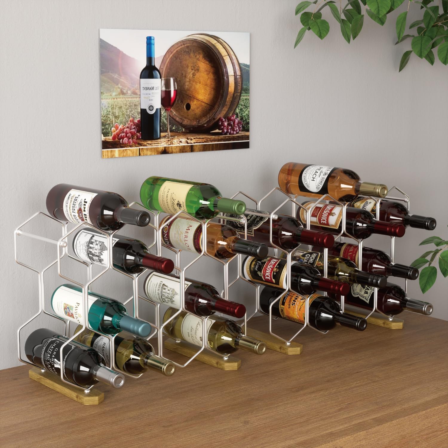 Buruis 14-Bottle Wine Rack with Chrome Base