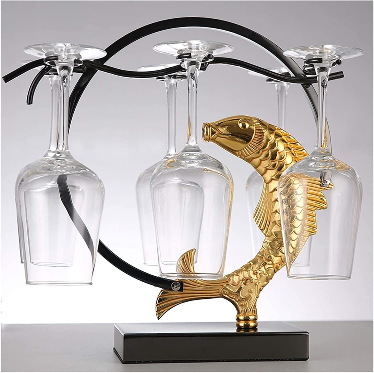 ALDEPO Wine Glass Rack for Desk Holds 6 Bottles Gold Finish