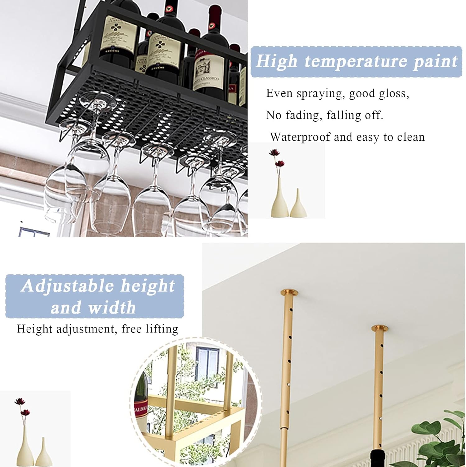 Industrial Black Wine Rack with Stemware Storage