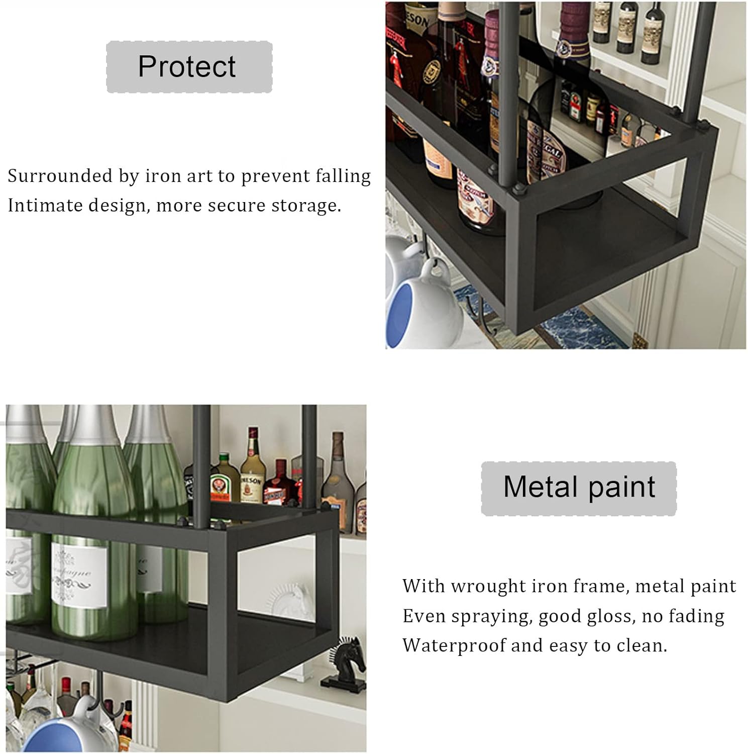 Black Wine Rack with Glass Holder 2-in-1 Stemware Bottle Storage