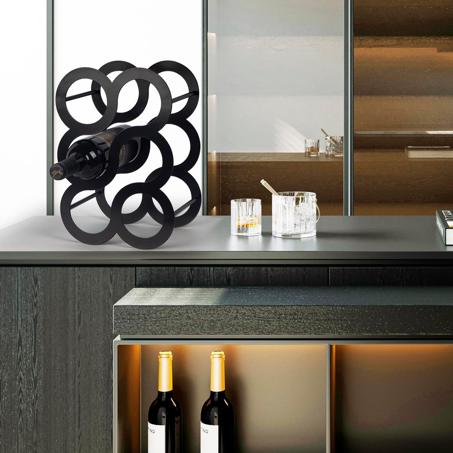Modern Black Metal Wine Rack for 6 Bottles
