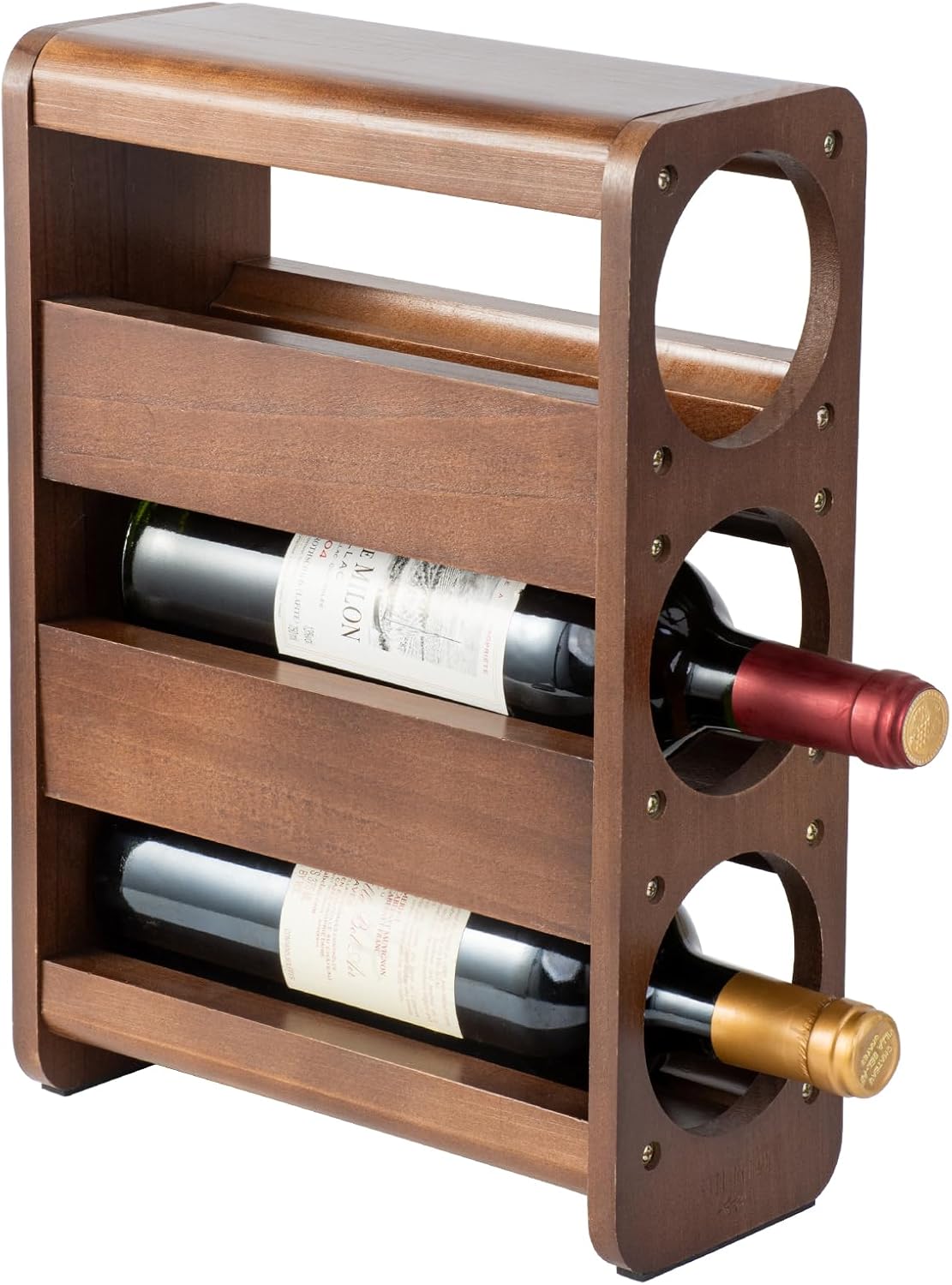 Satu Brown 3 Bottle Wine Rack Pine Wood Holder