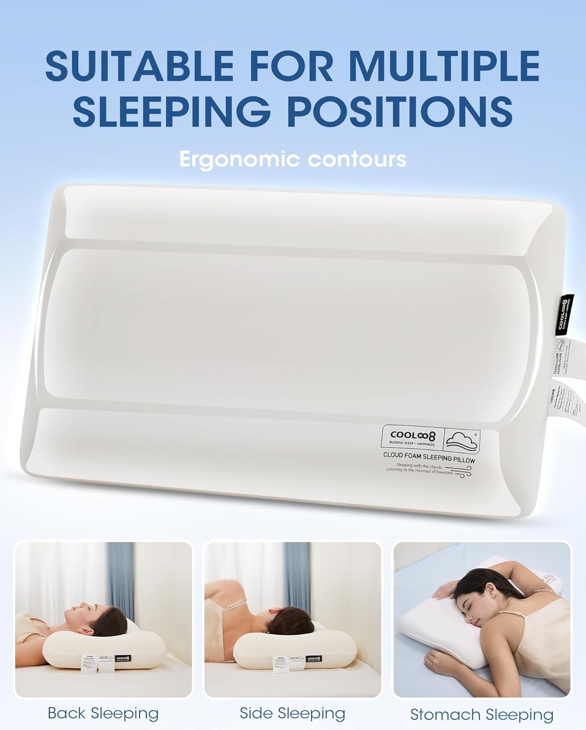Cooloo8 Ultra-Thin Memory Foam Queen Pillow for Neck Pain Relief