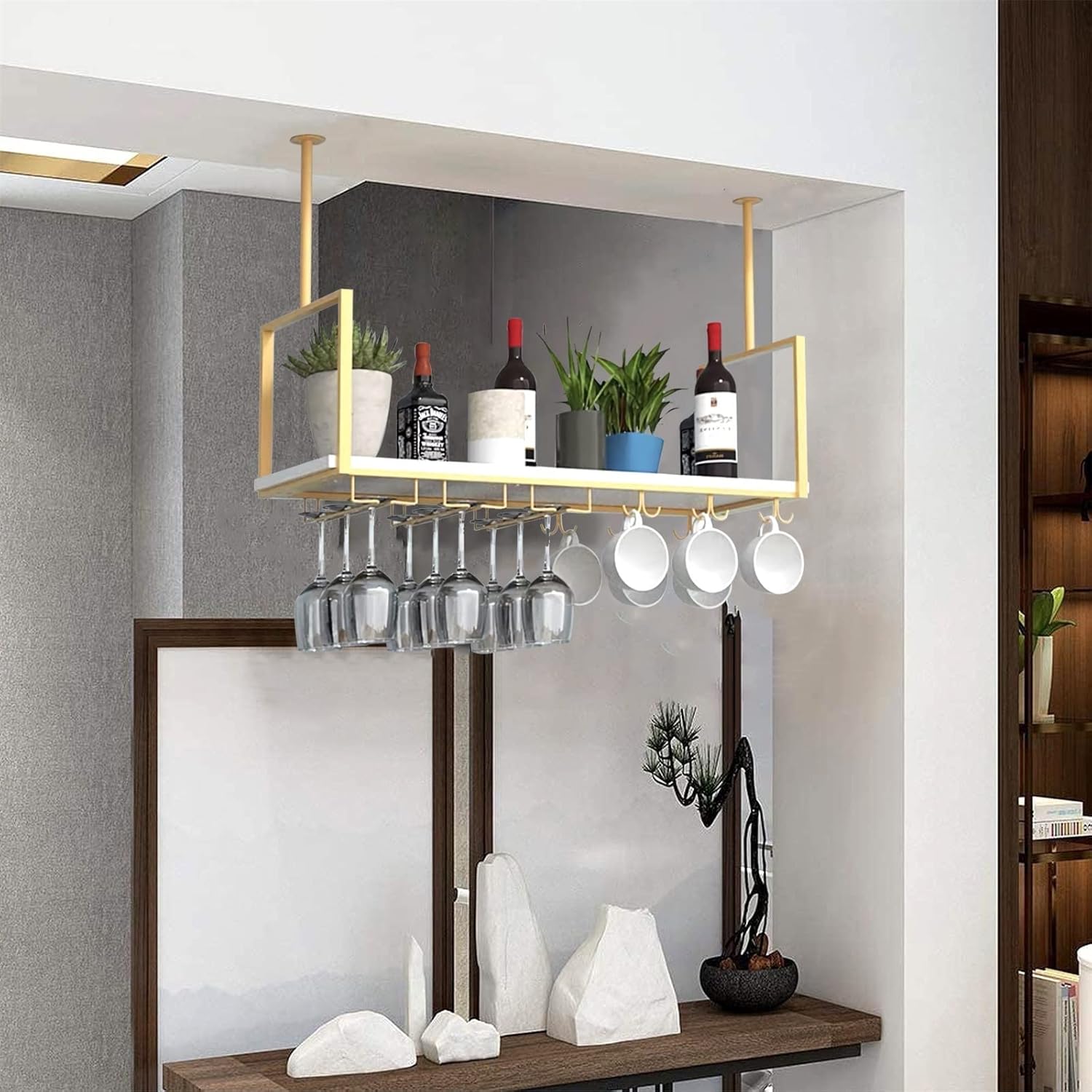 Suuim Ceiling Wine Glass Rack - Metal Display Stand