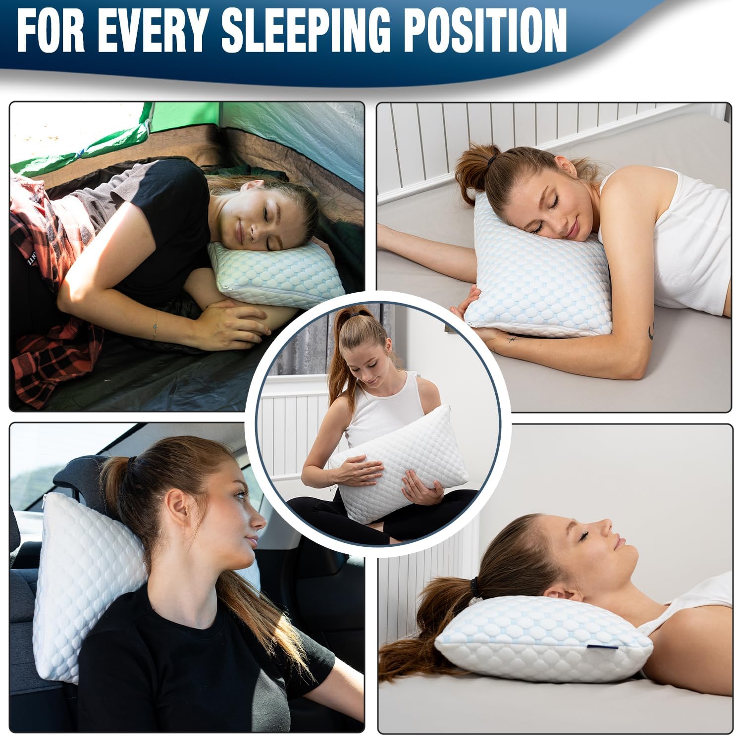 Cooling Shredded Memory Foam Pillow Adjustable Gel Travel-Ready