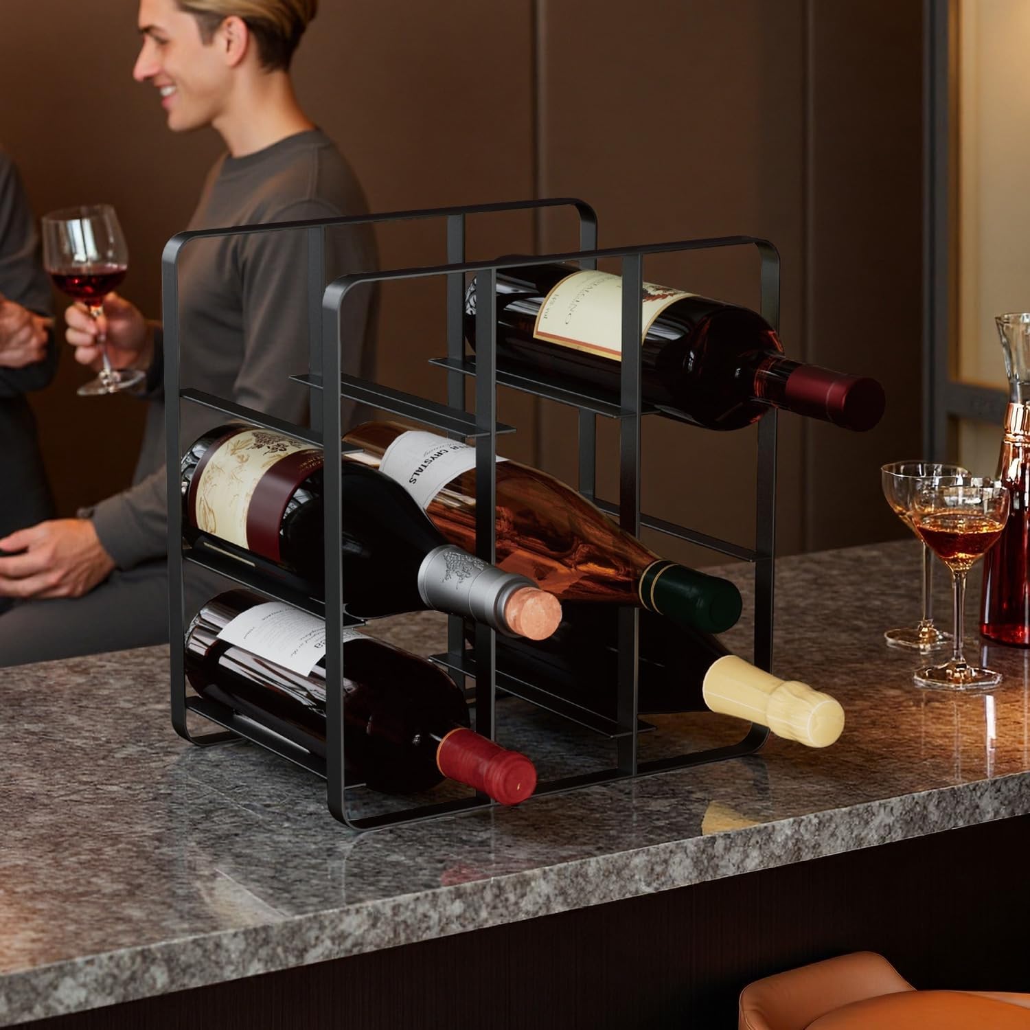 Buruis 9-Bottle Metal Wine Rack Black Freestanding 1