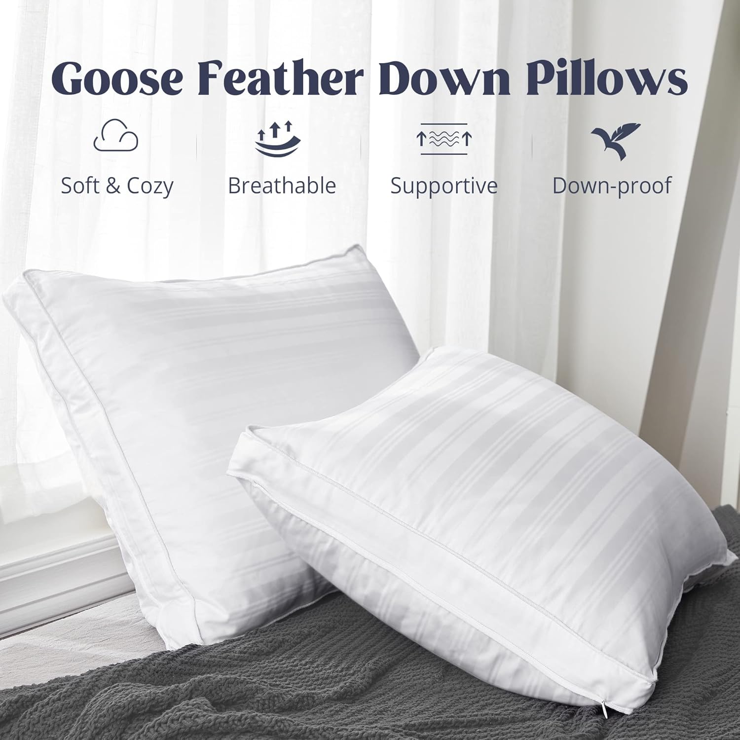 Puredown Goose Feathers and Down Pillow King Size Set of 2