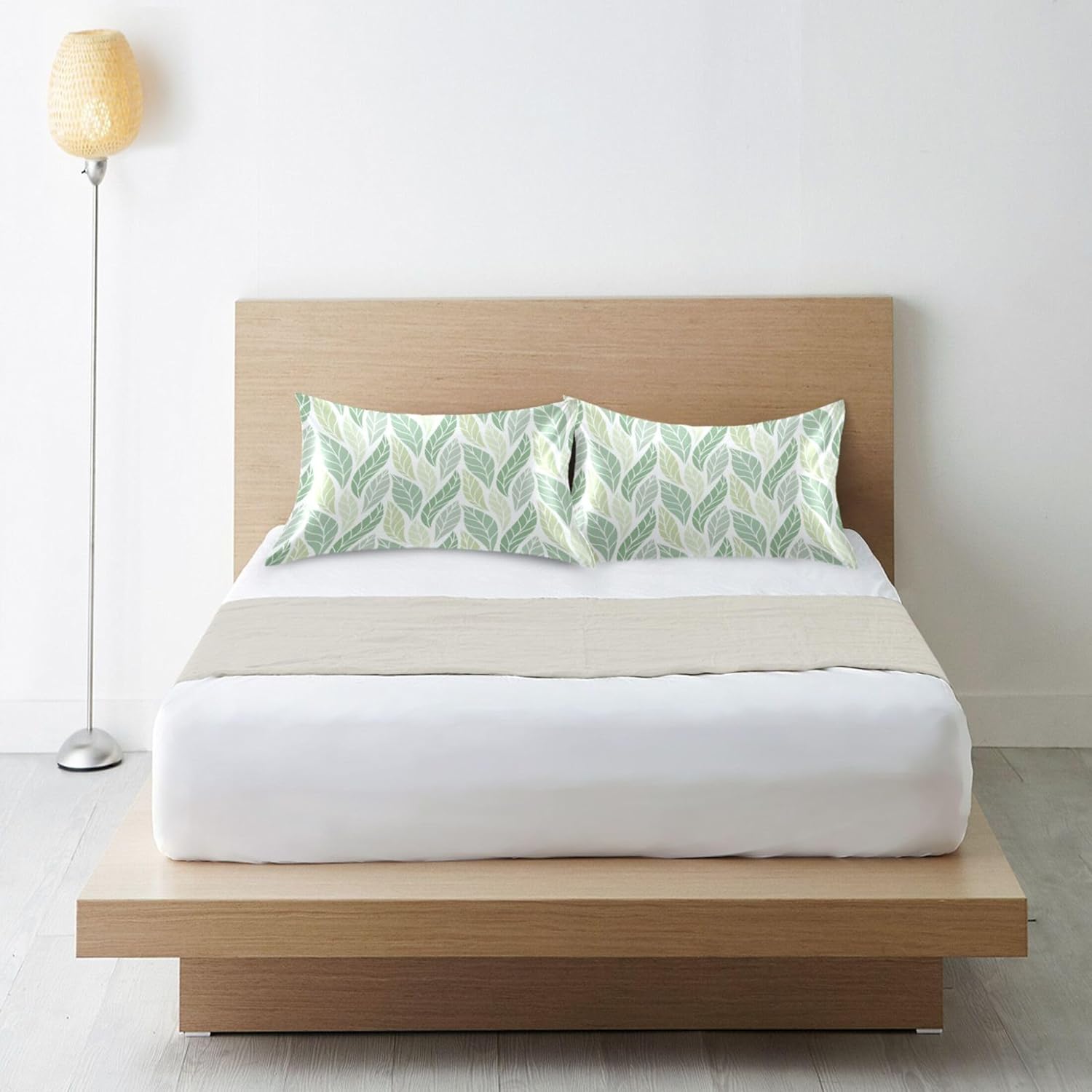 TSENQUE Geometric Green Leaves Pattern Satin Pillow Case