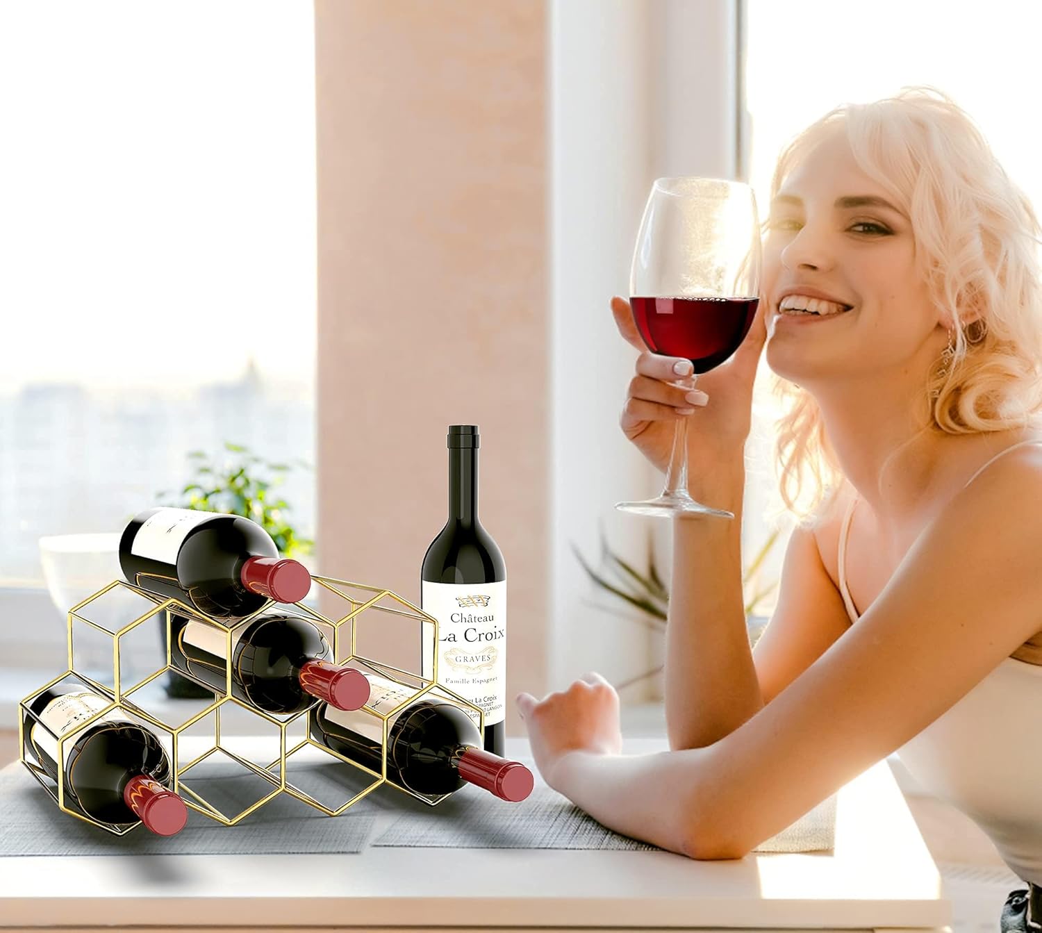 Handisen Gold Wire Wine Rack for Small Spaces