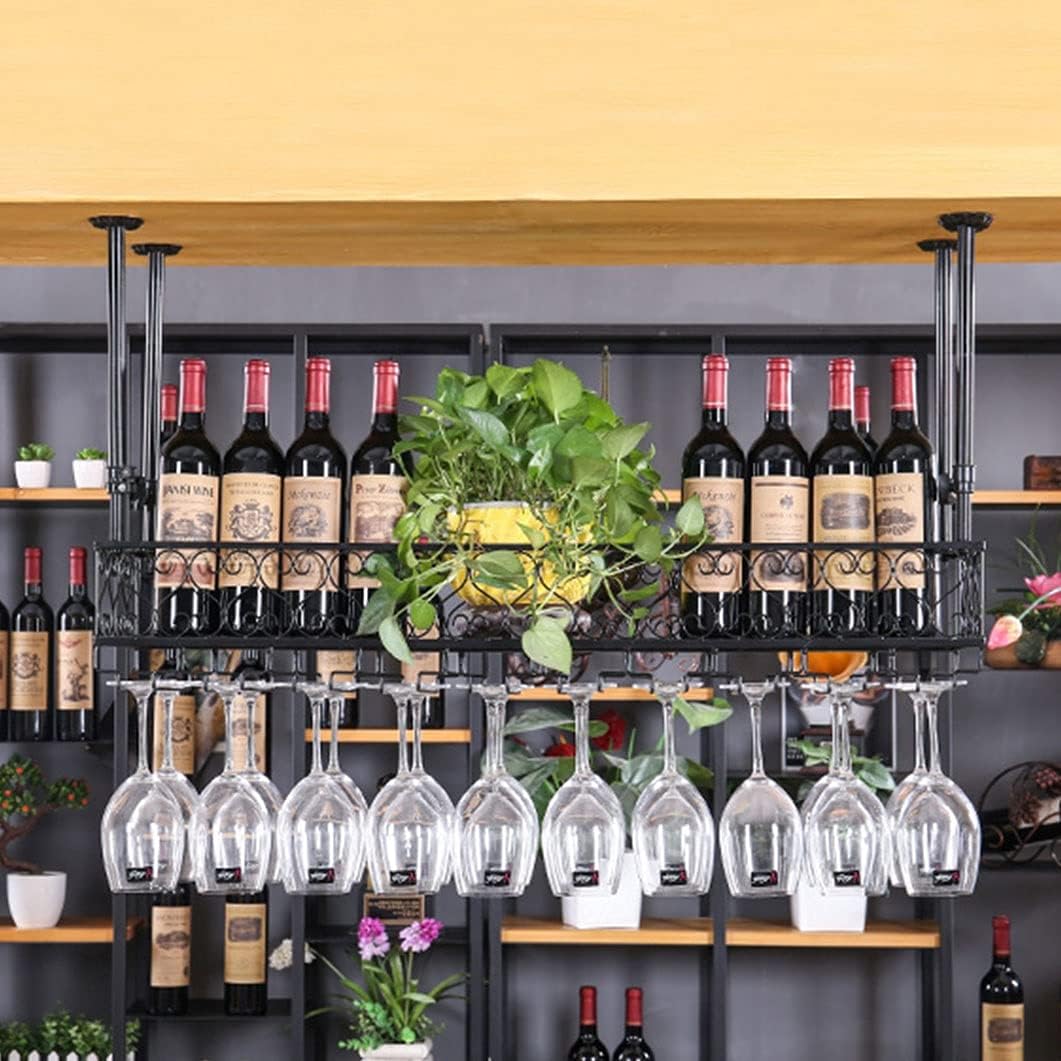 KIPOMC Adjustable Wine Rack with Glass Holder 100cm Heavy Duty Wall Shelf