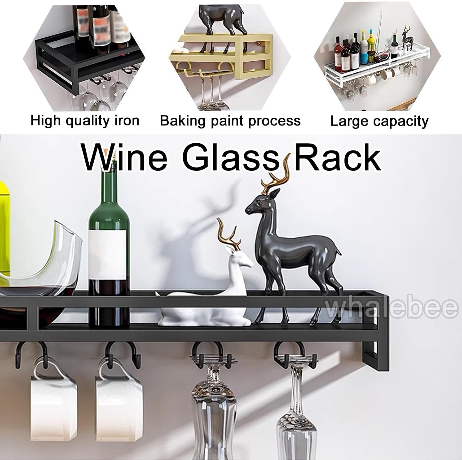 Whalebee Wine Glass Rack 24 32 40 Iron Heavy Duty Black Gold White
