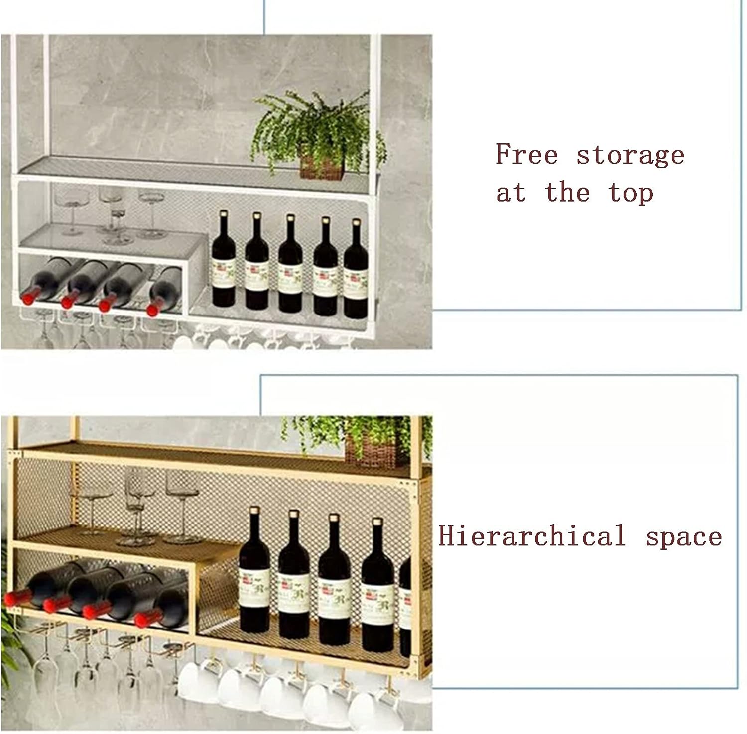 Hanging Wine Glass Rack - Industrial Style 2-Tier Wall Mounted Storage Shelf