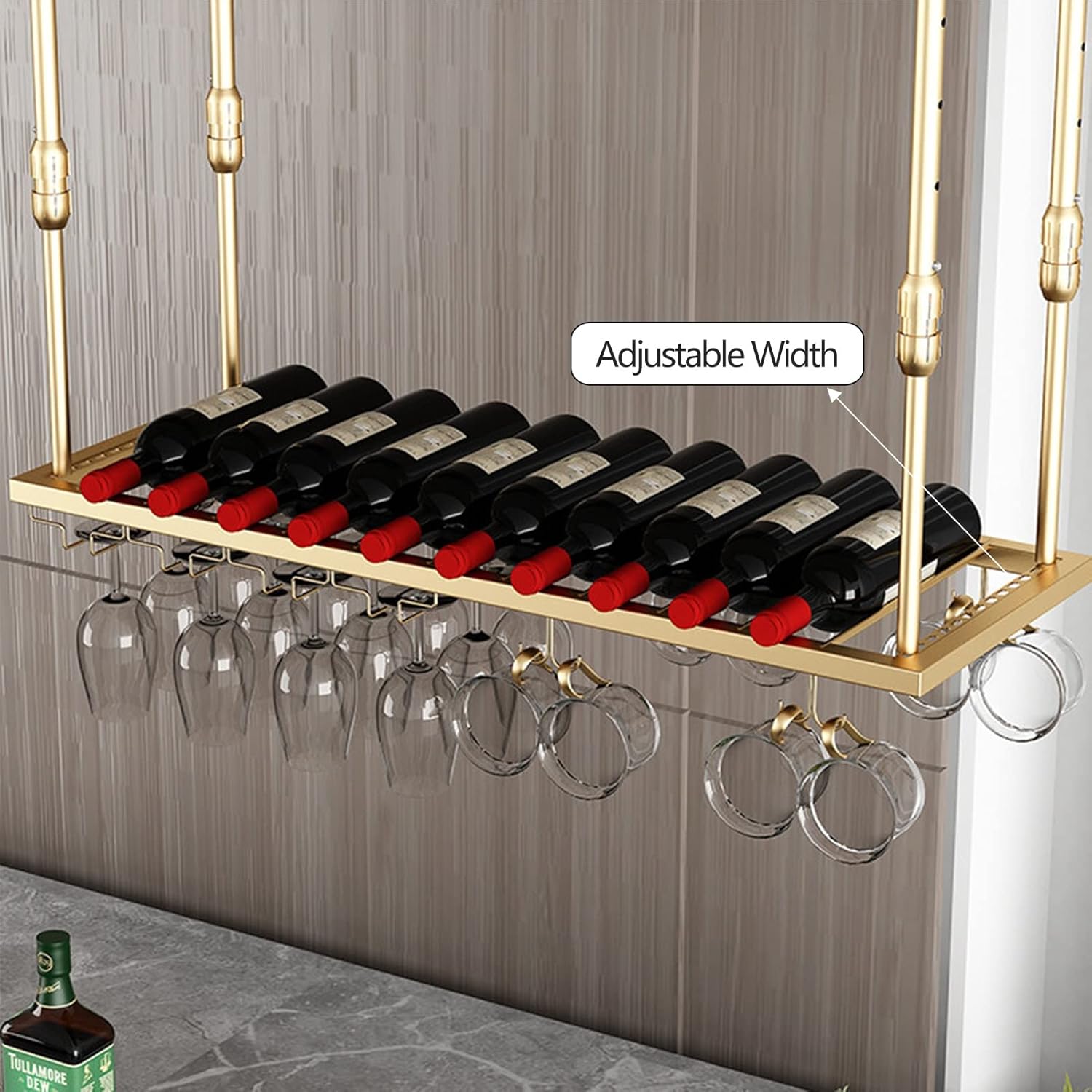 Suuim Ceiling Wine Rack Adjustable Height and Width Gold