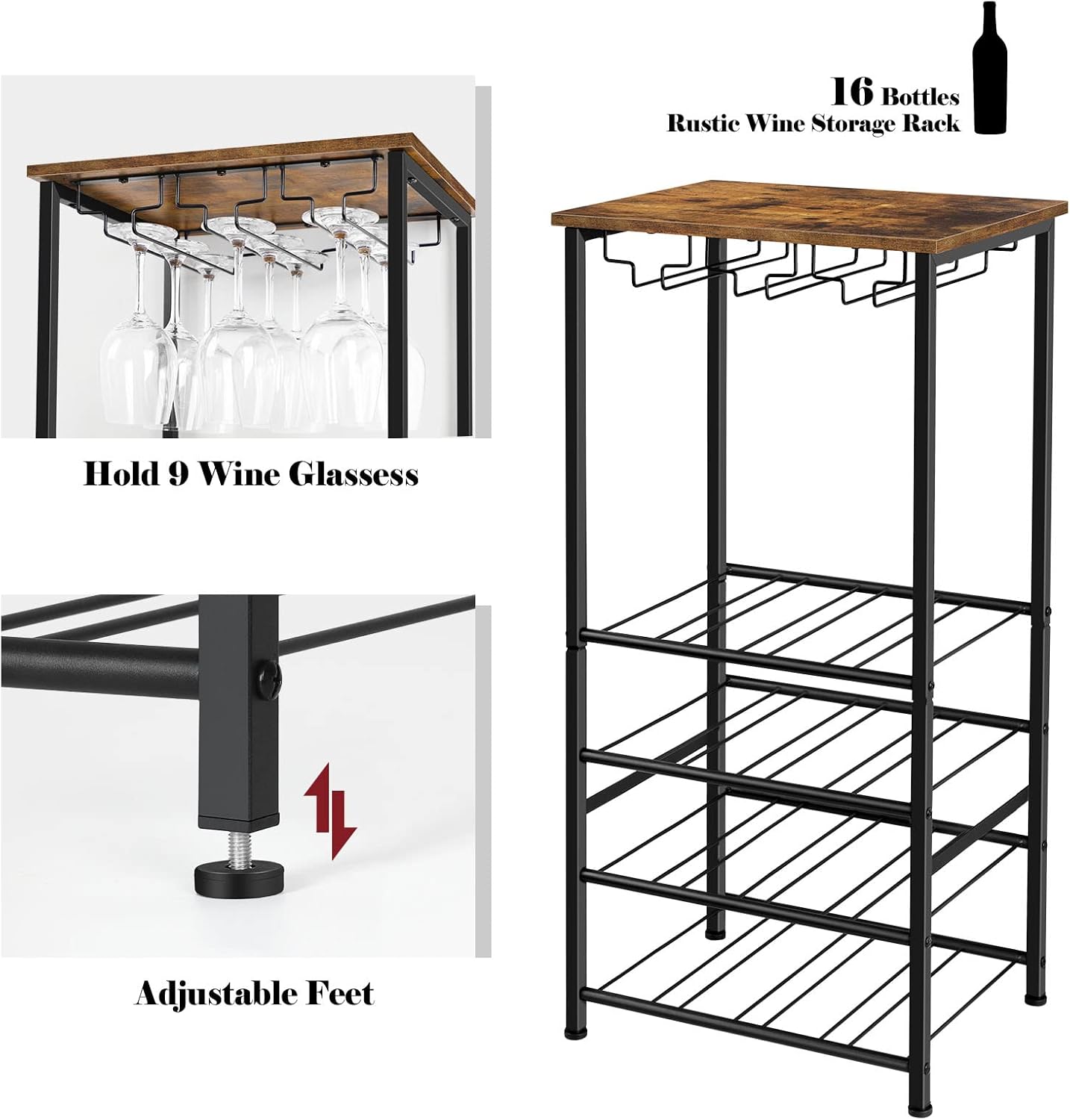 OYEAL Freestanding Wine Rack with 16 Bottle Capacity 1