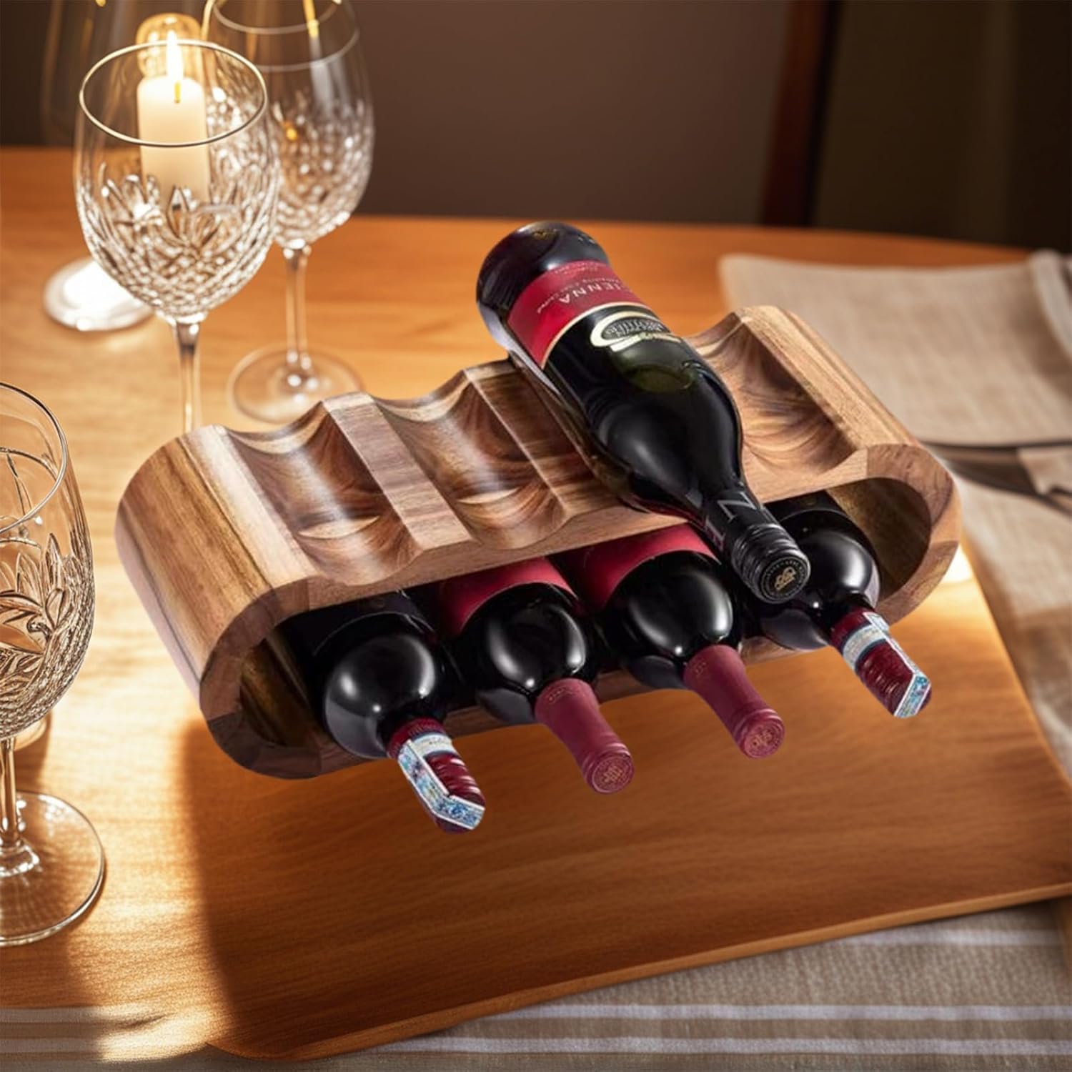MultiBey 8-Bottle Acacia Wood Wine Rack - Freestanding Countertop