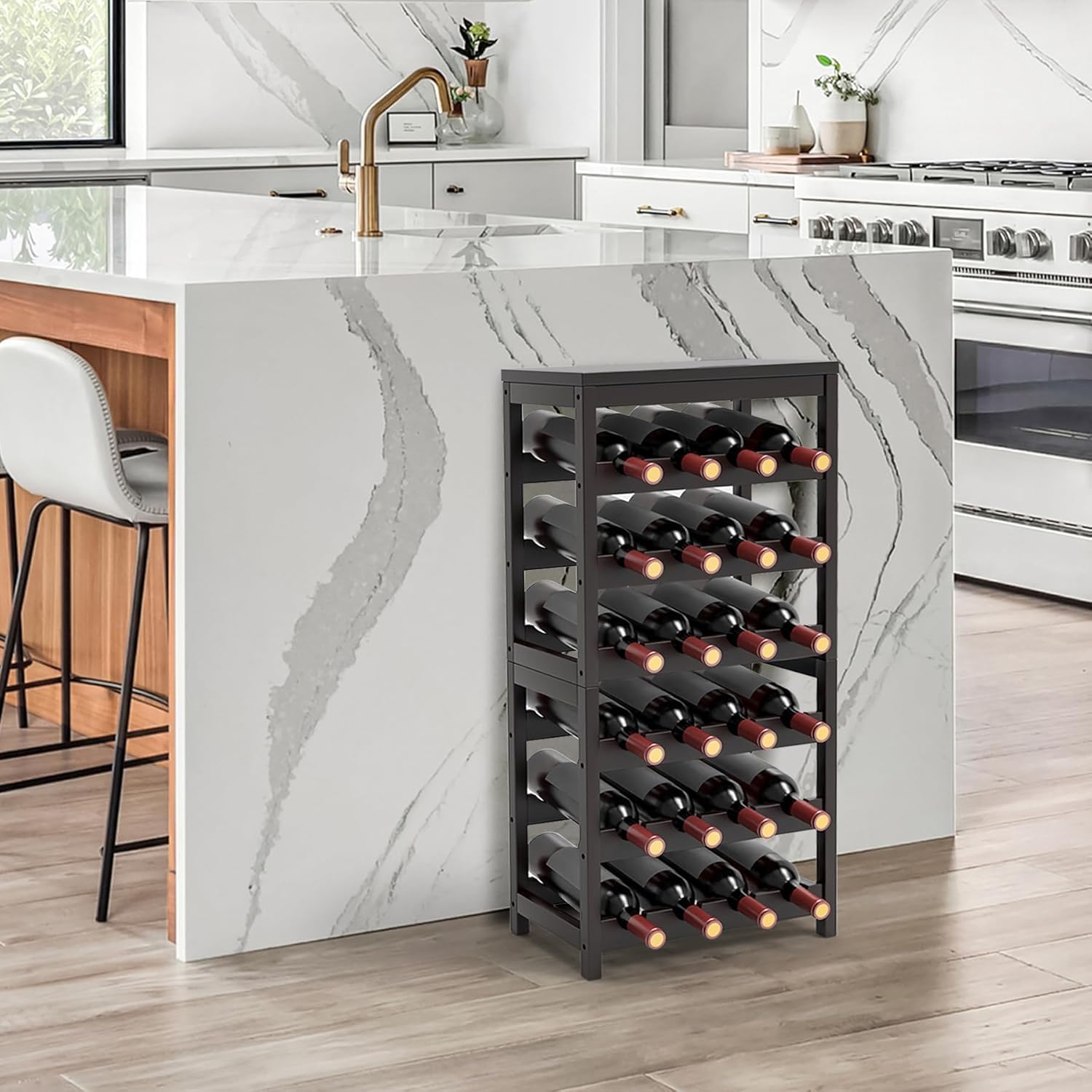 FoverOne 24-Bottle Bamboo Freestanding Wine Rack - Dark Brown
