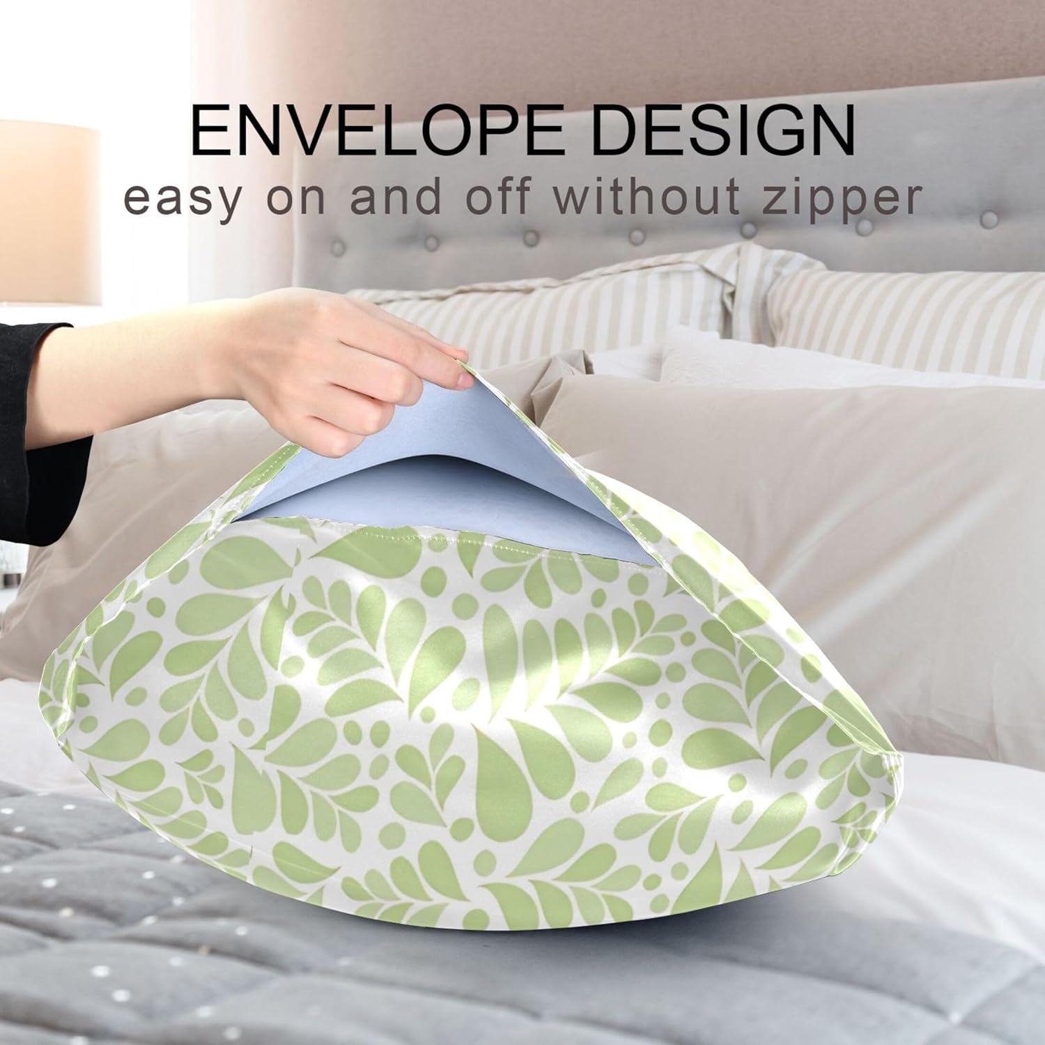 TSENQUE Bright Green Botanical Satin Pillow Case