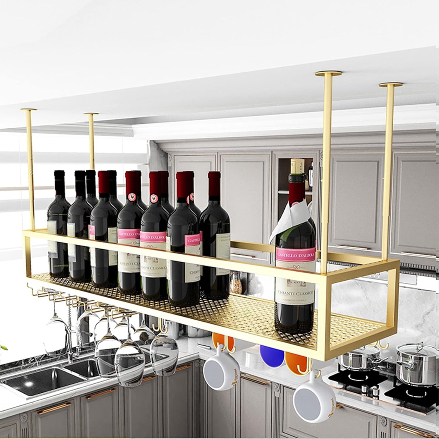 Adjustable Wine Glass Holder for Cabinet and Ceiling