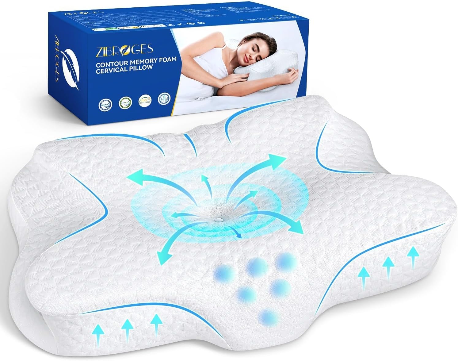 Zibroges Memory Foam Cervical Pillow for All Sleep Positions