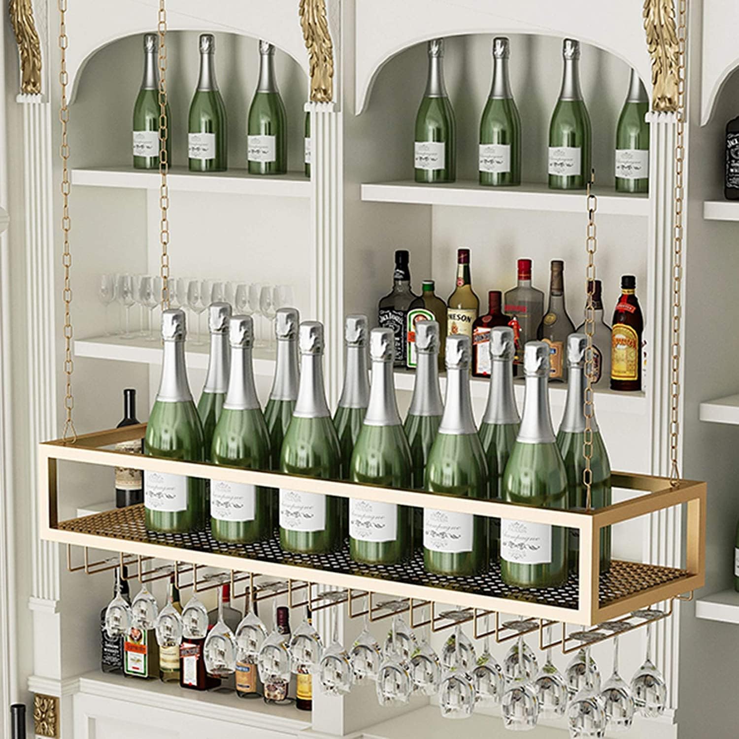Adjustable Wall-Mounted Wine Rack with Metal Frame
