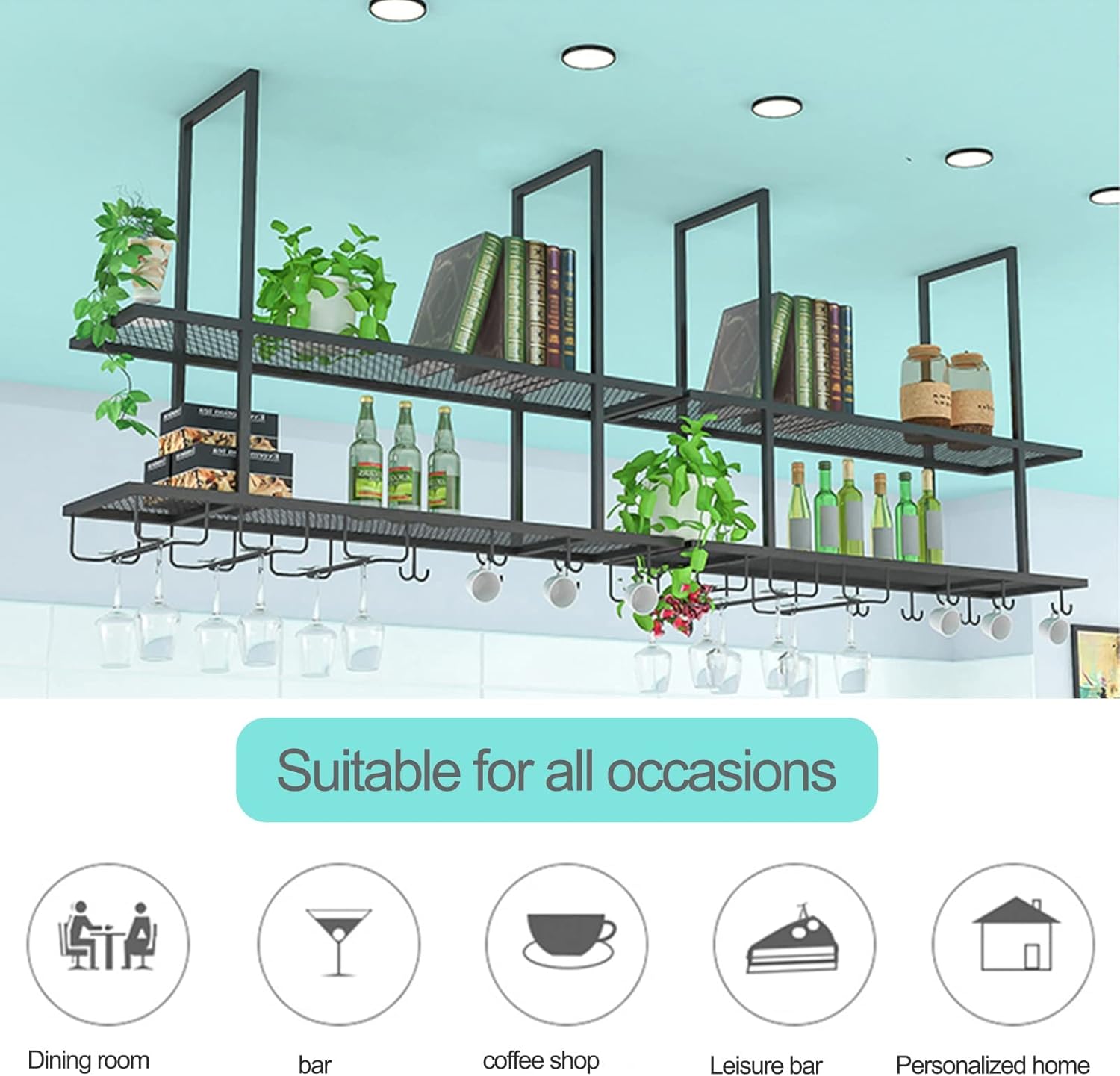 Modern Hanging Wine Rack with Iron Frame for Wall Mount
