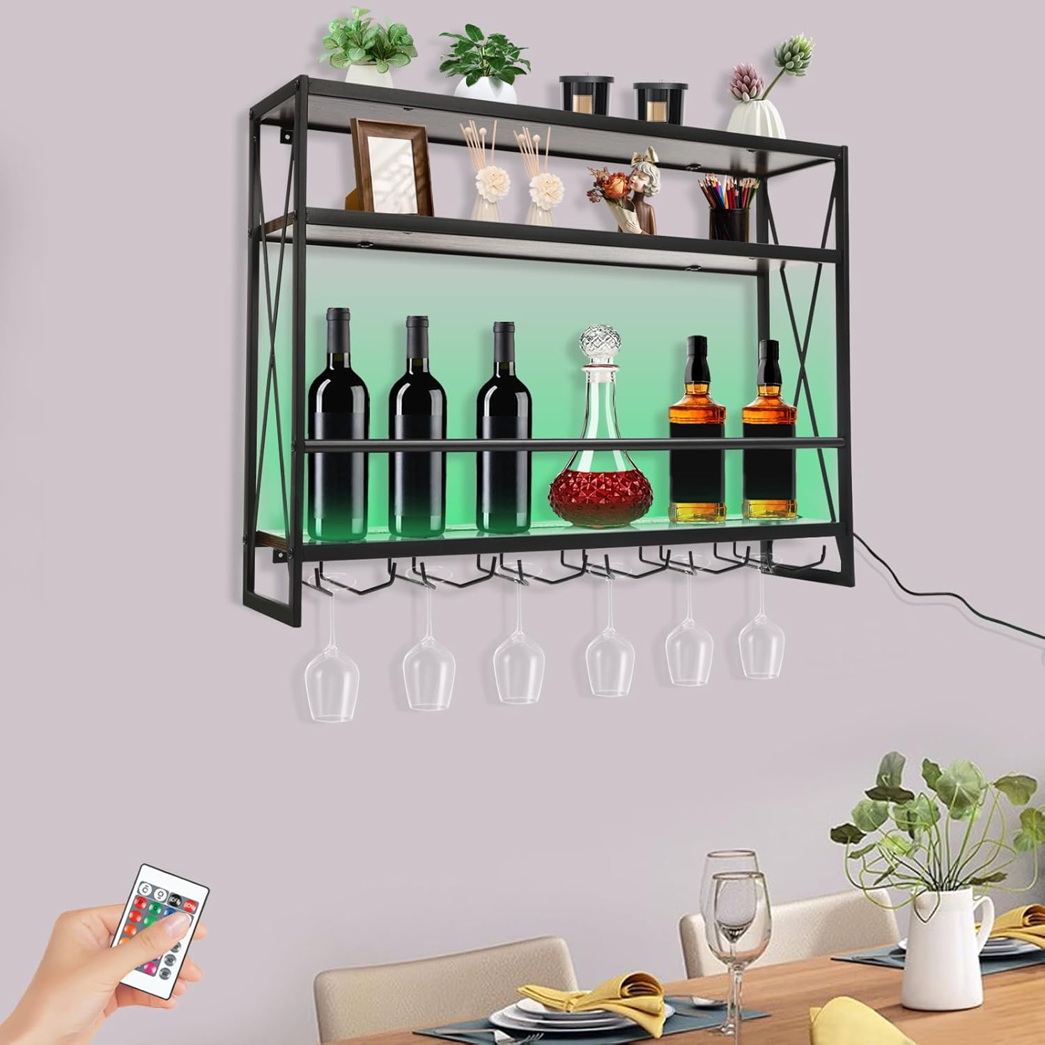 Gagalayong Wall Mounted Wine Rack with LED Light