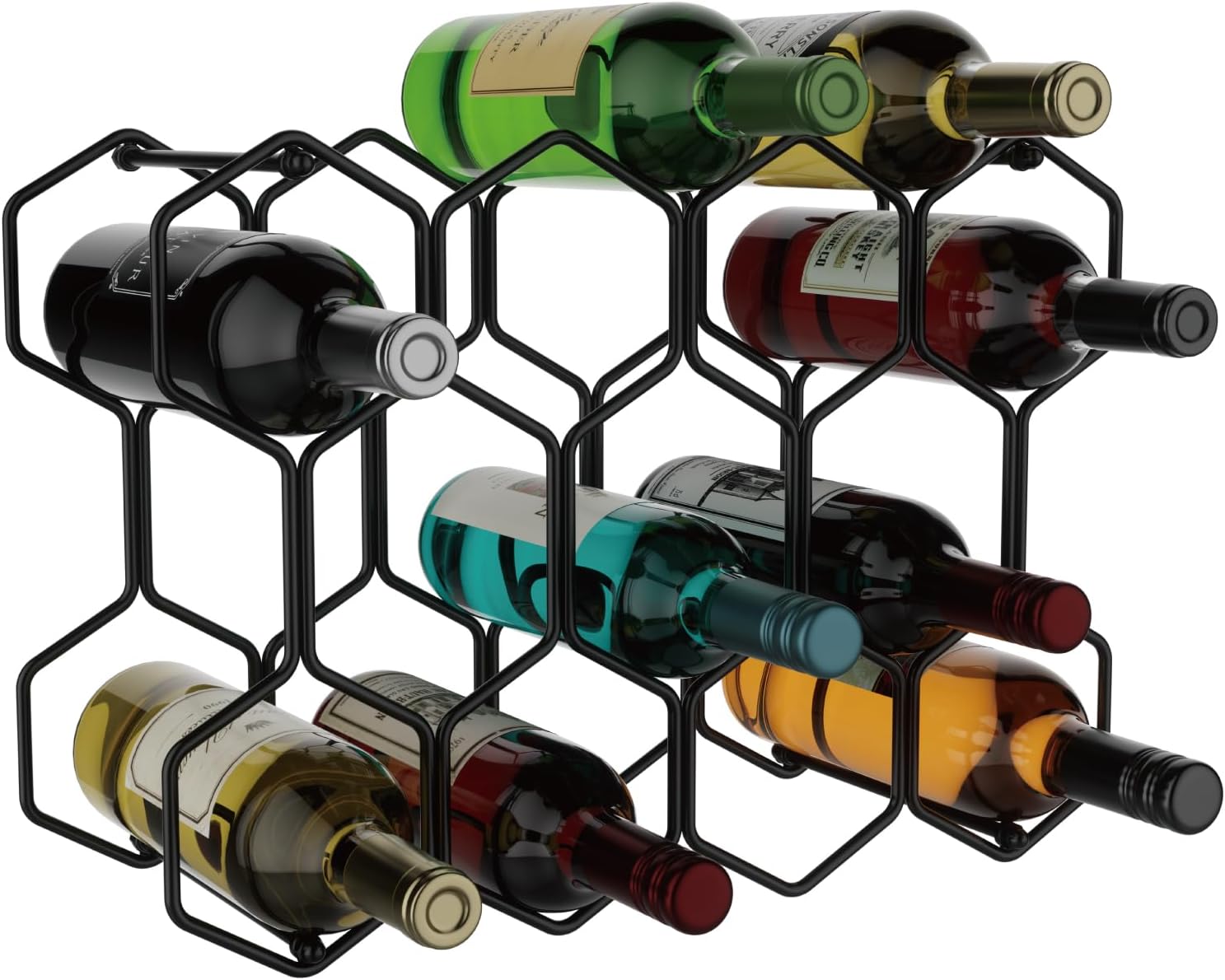 Buruis 14-Bottle Modern Metal Wine Rack - Black