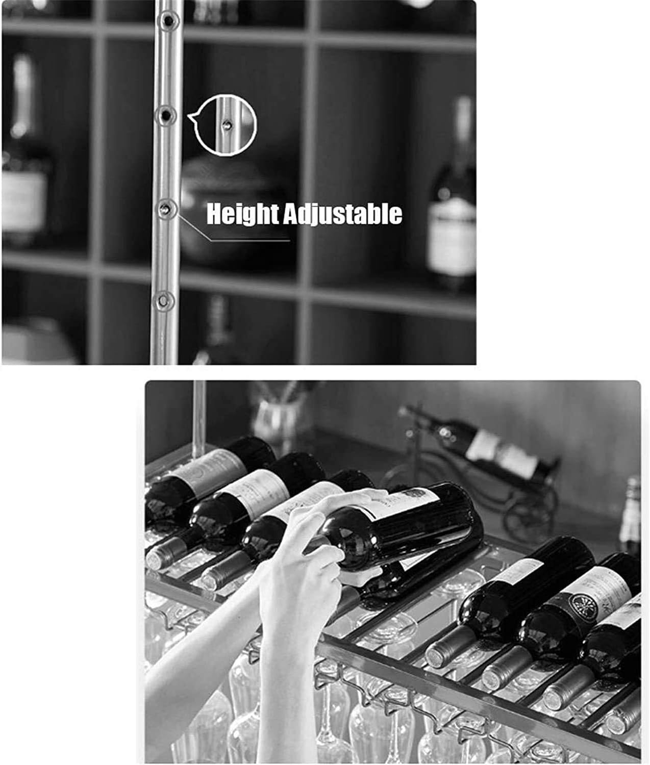 Ceiling Hanging Wine Rack with Adjustable Glass Holder Shelf