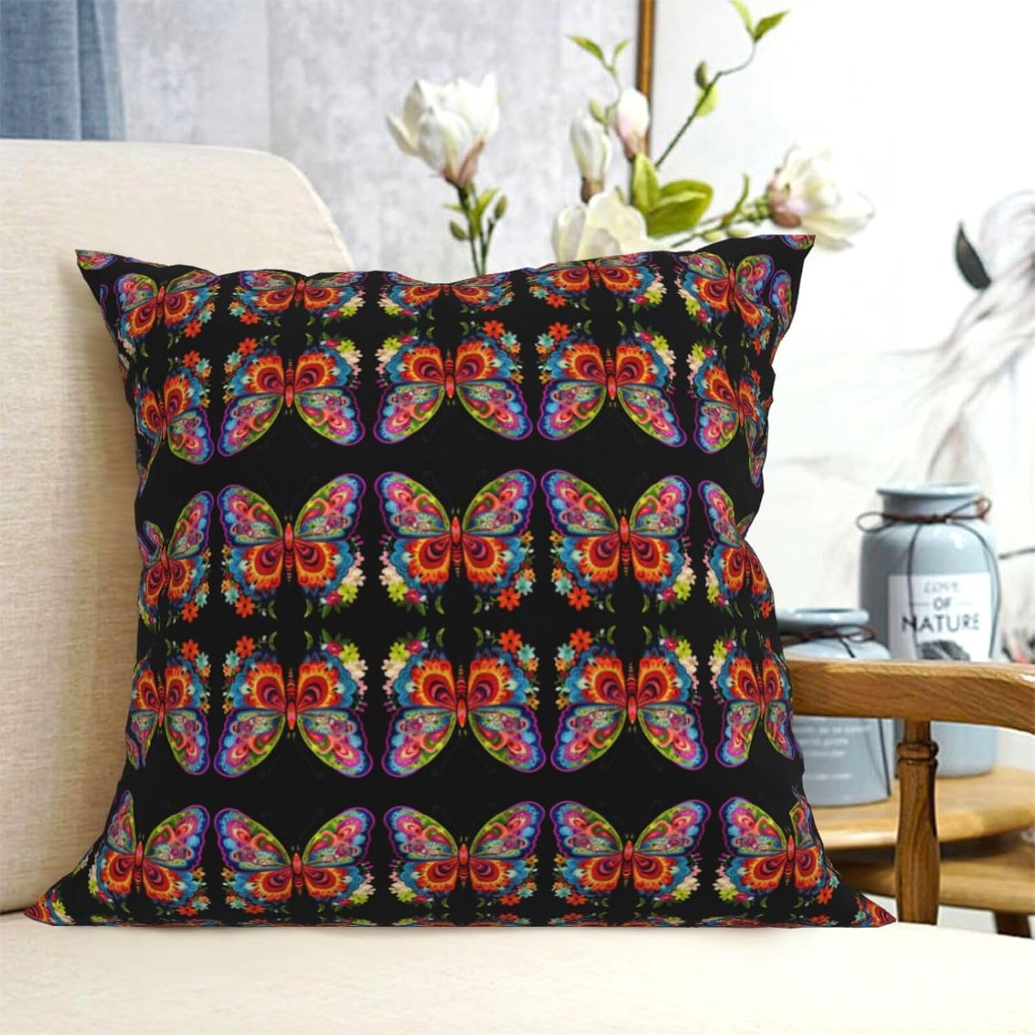 Ogniwo Embroidery Butterfly Throw PillowSoft 12x12 Inch Cushion Cover