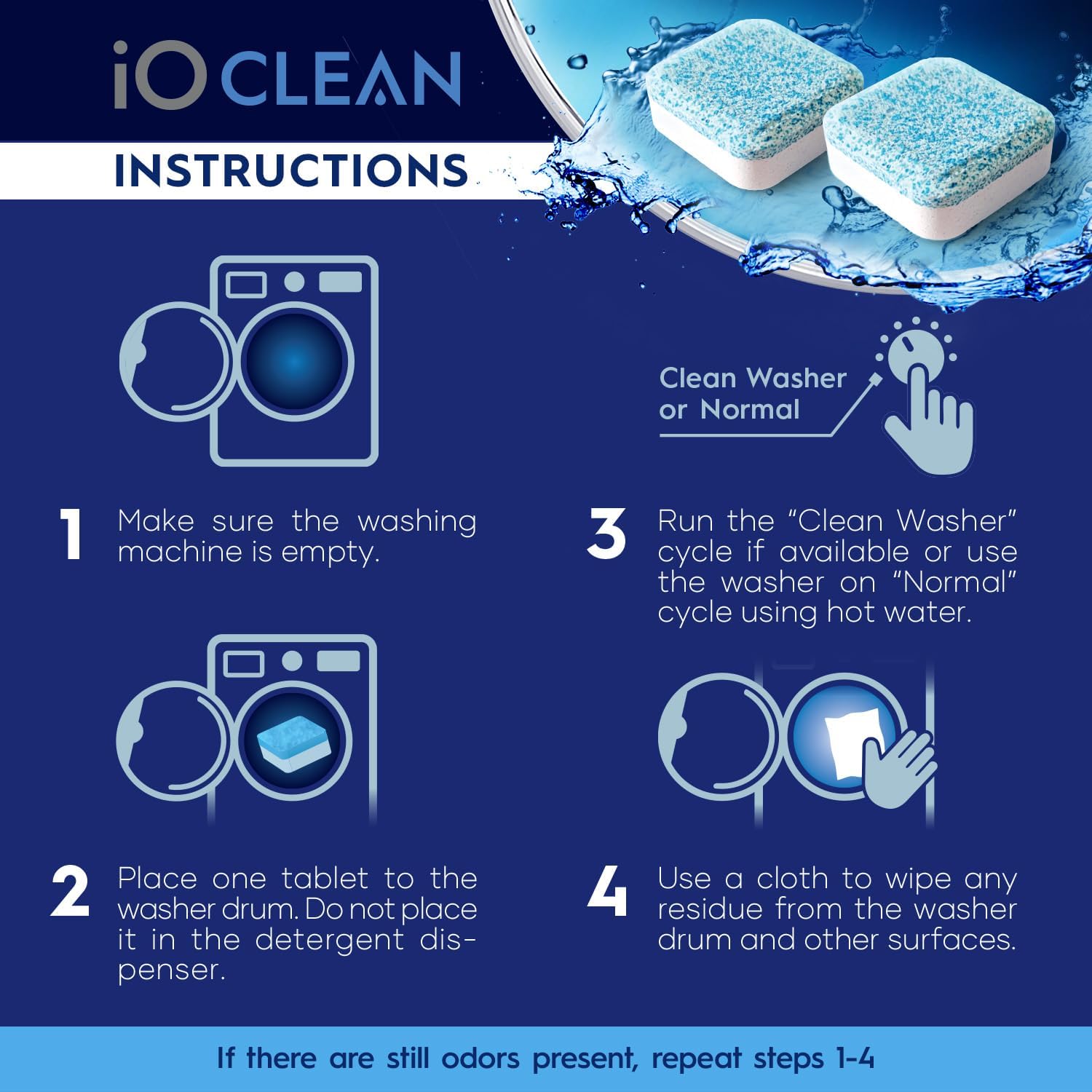 iO CLEAN Washing Machine Tablets 24 Pcs - Deep Clean and Descaler