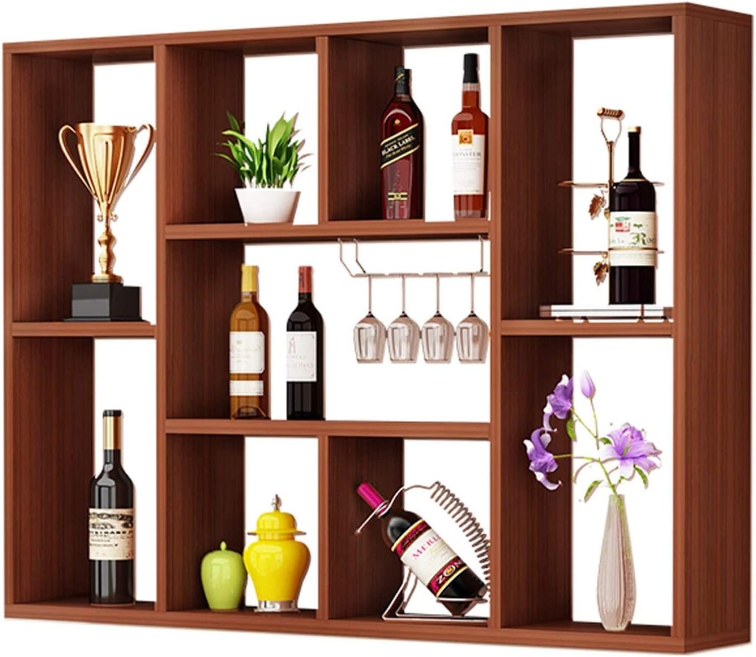 ALDEPO Wall-Mounted Wine Rack 18 Bottle Capacity Teak Wood