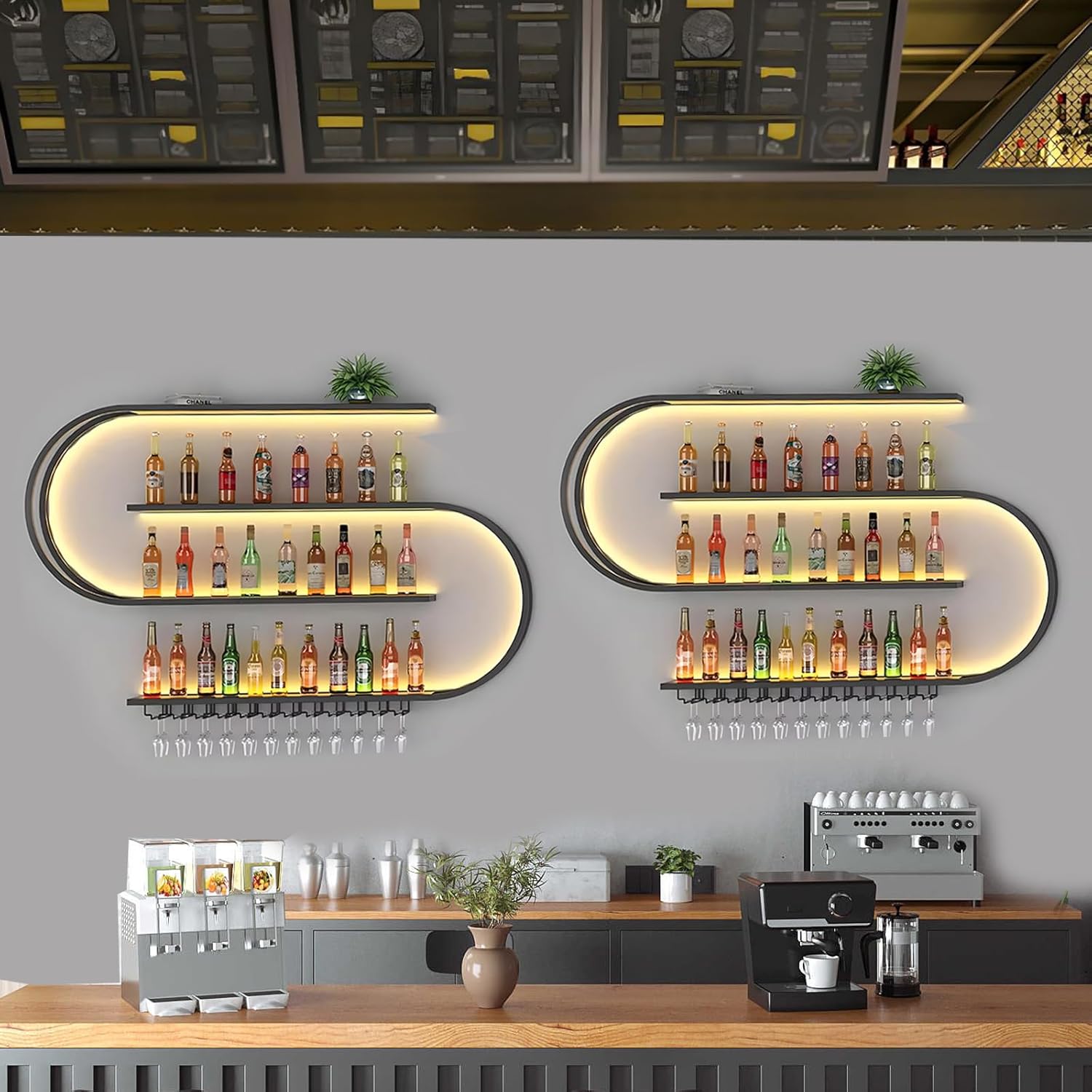 RAJYQODIS Wall Mounted Wine Rack 4-Tier Black Industrial