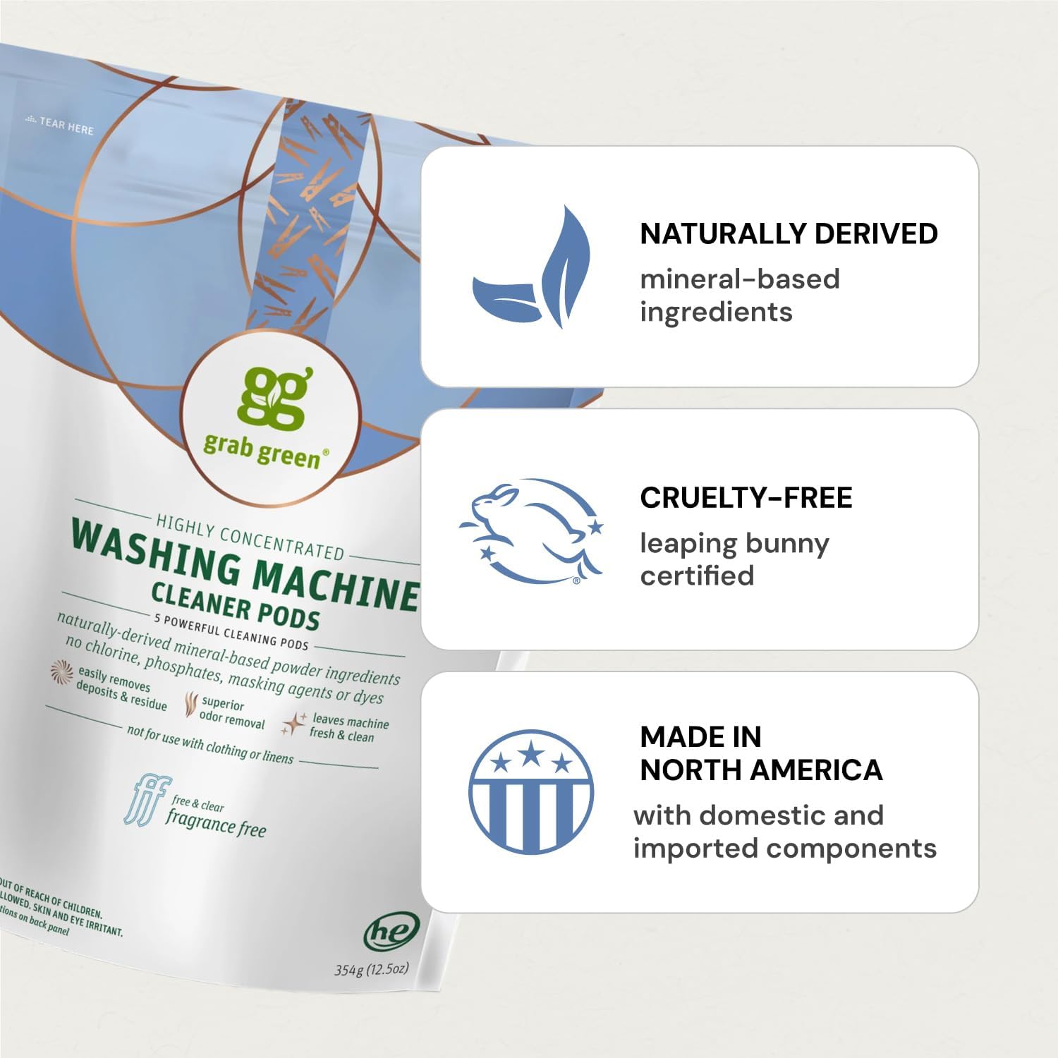 Grab Green Washing Machine Cleaner 5 Count Mineral Based Fragrance Free