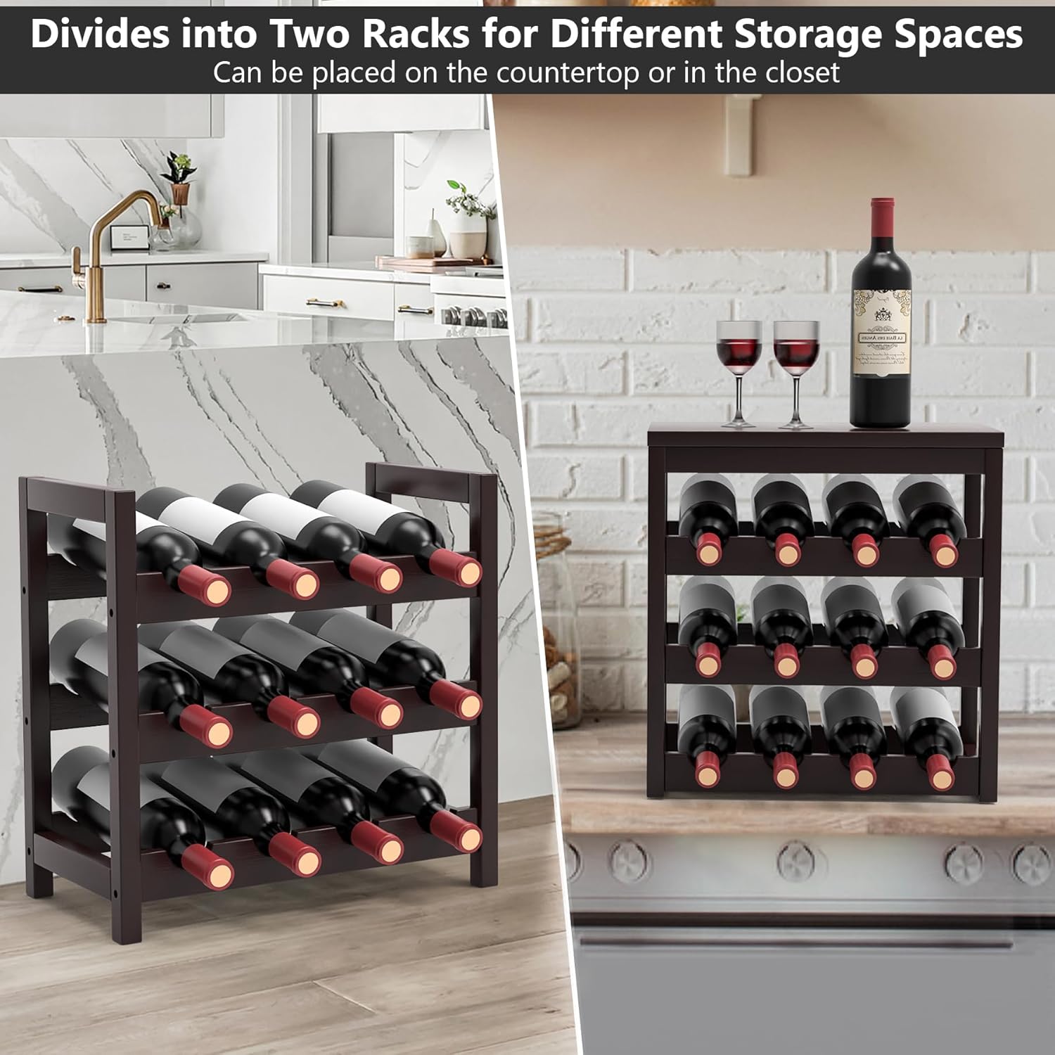 24 Bottle Wine Rack Dark Brown Bamboo