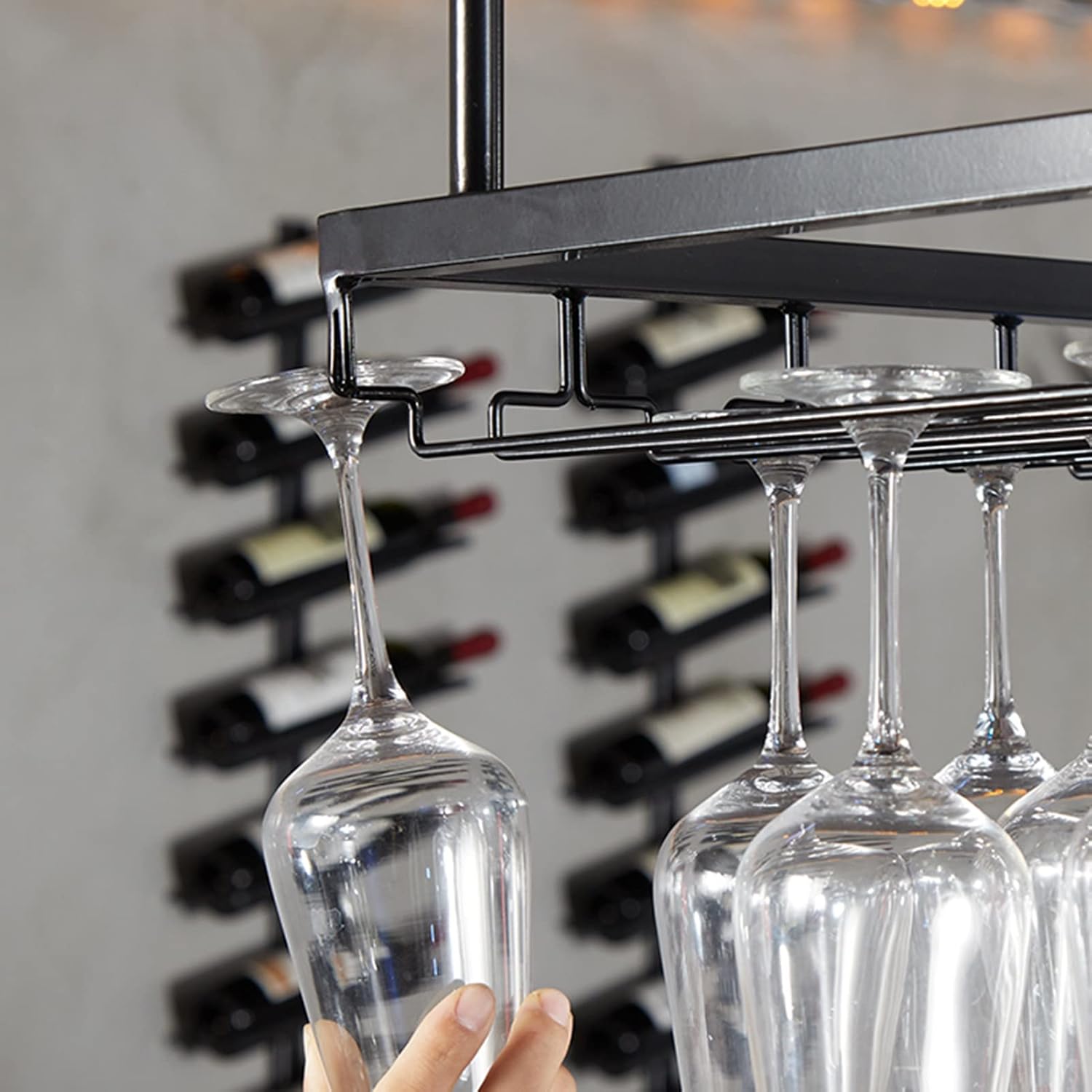 Suuim Adjustable Ceiling Wine Holder with Glasses Rack