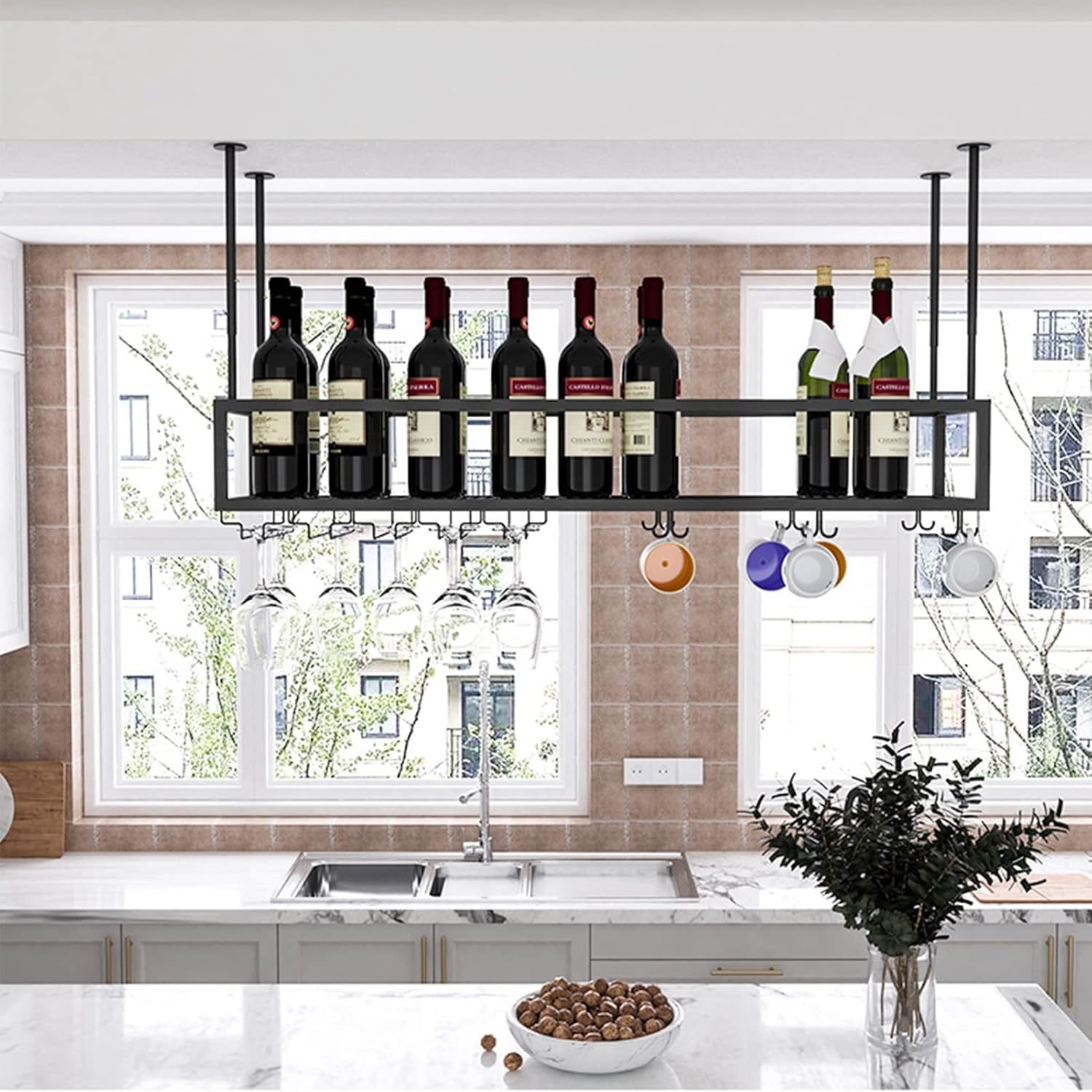 Adjustable Metal Wine Glass Rack with Glass Holder