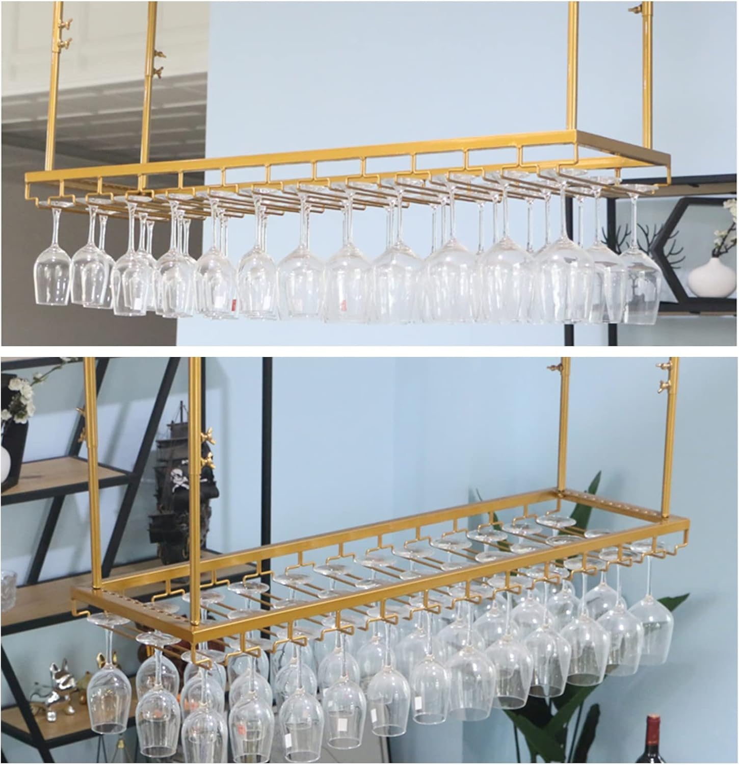 Suuim Ceiling Wine Rack Holder Adjustable Stemware Storage for Bar Kitchen