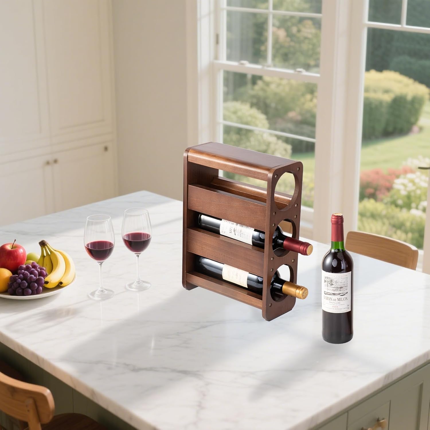 Satu Brown 3 Bottle Wine Rack Pine Wood Holder