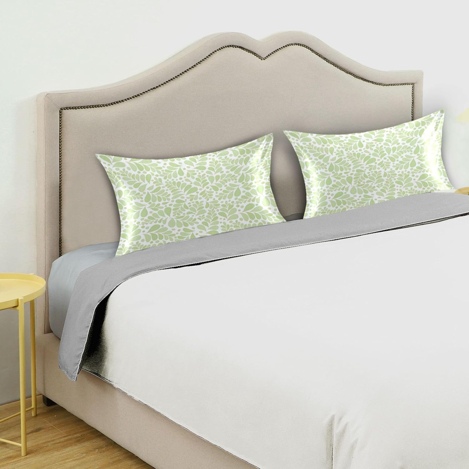 TSENQUE Bright Green Botanical Satin Pillow Case