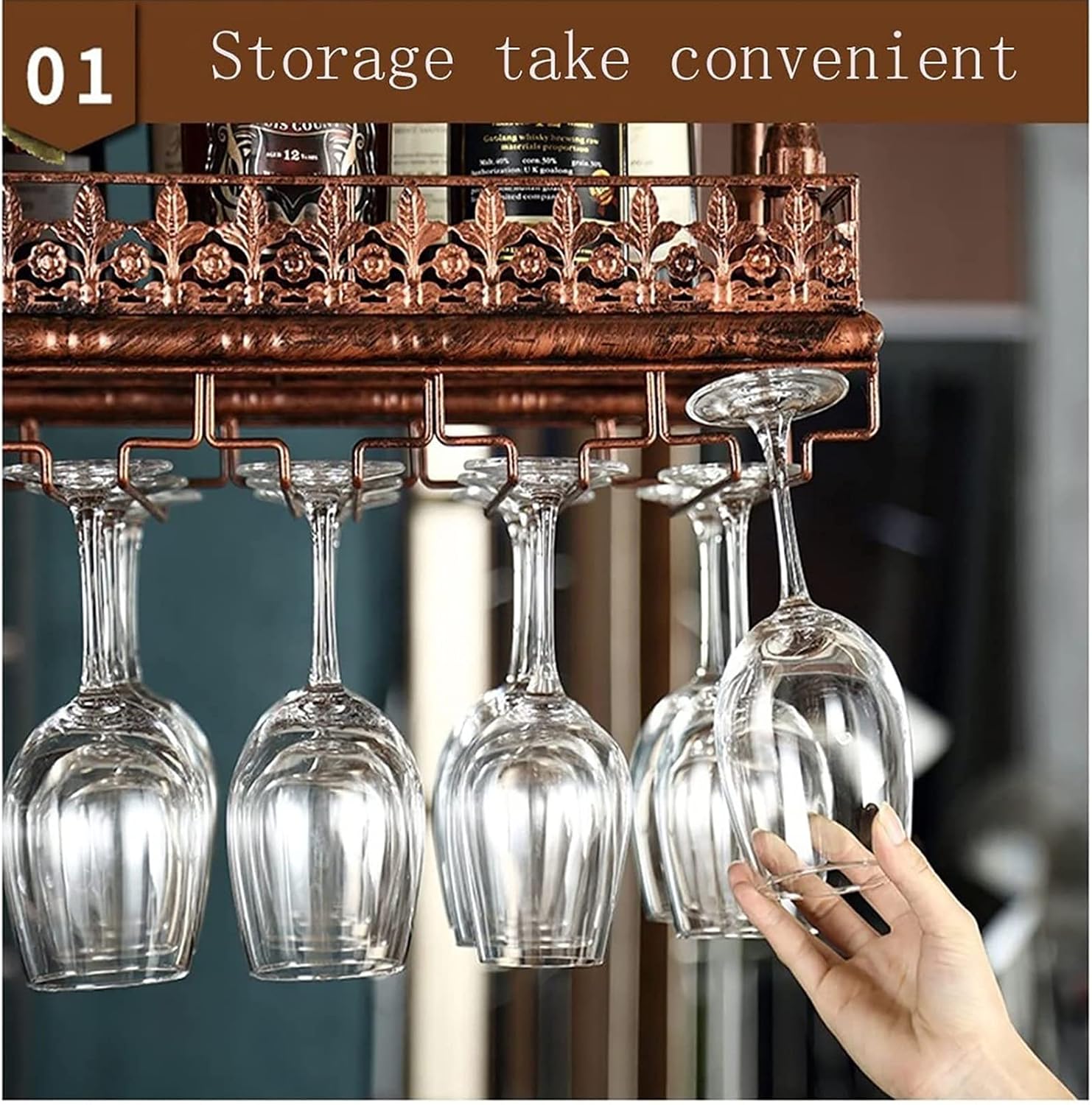 Adjustable Metal Ceiling Wine Rack for Home Bar Decor