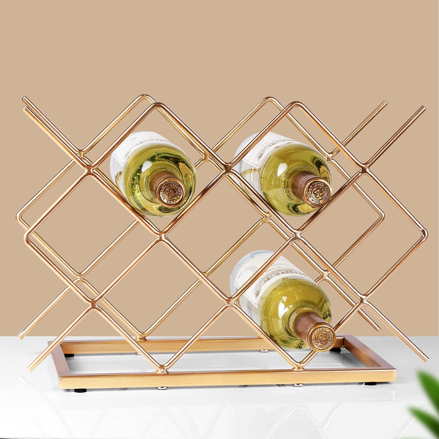 Drincarier Modern Gold Wine Rack 10 Bottle Countertop Stand