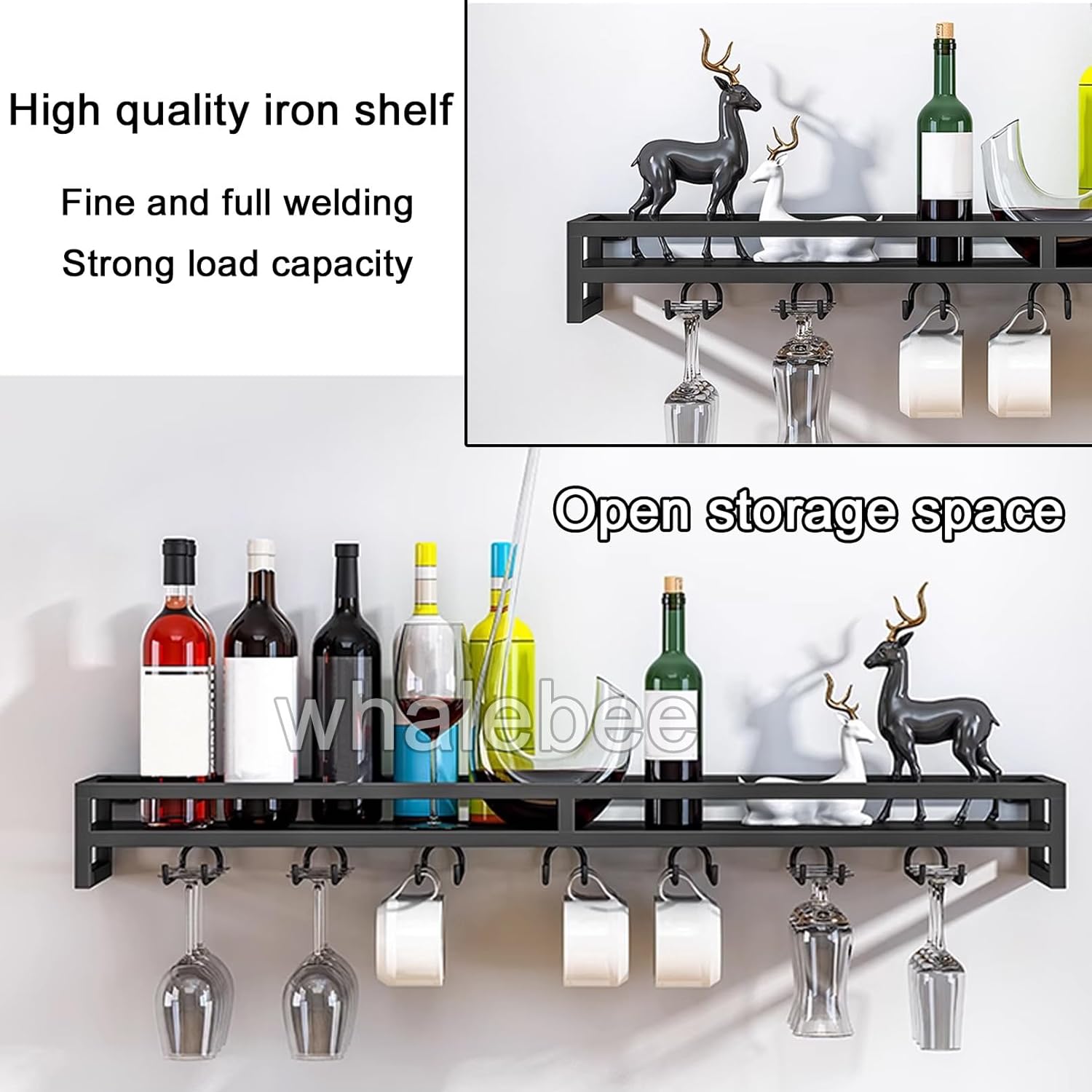 Whalebee Wine Glass Holder 24 Metal Rack for Wall Mount