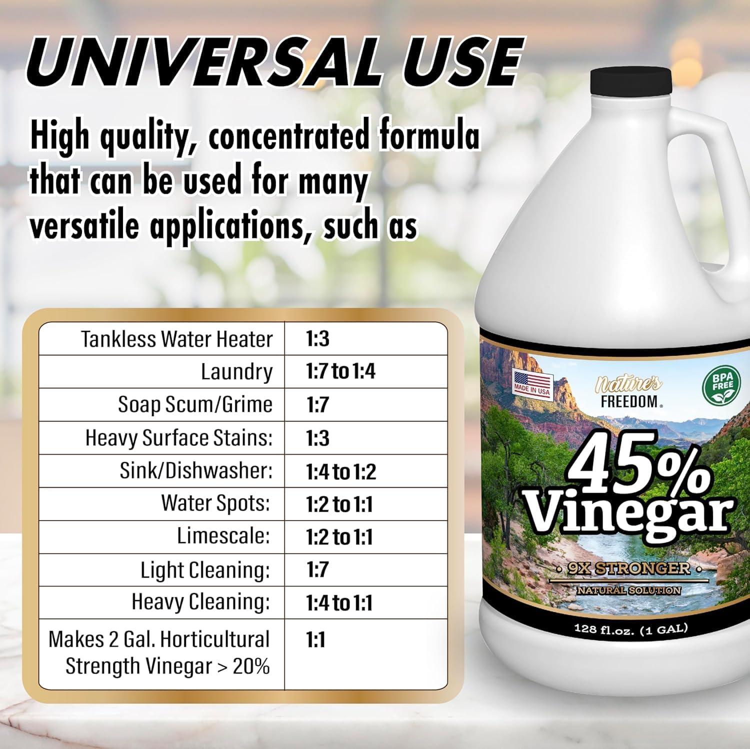 Natures Freedom 45 Vinegar 1 Gallon With Cleaning Guide