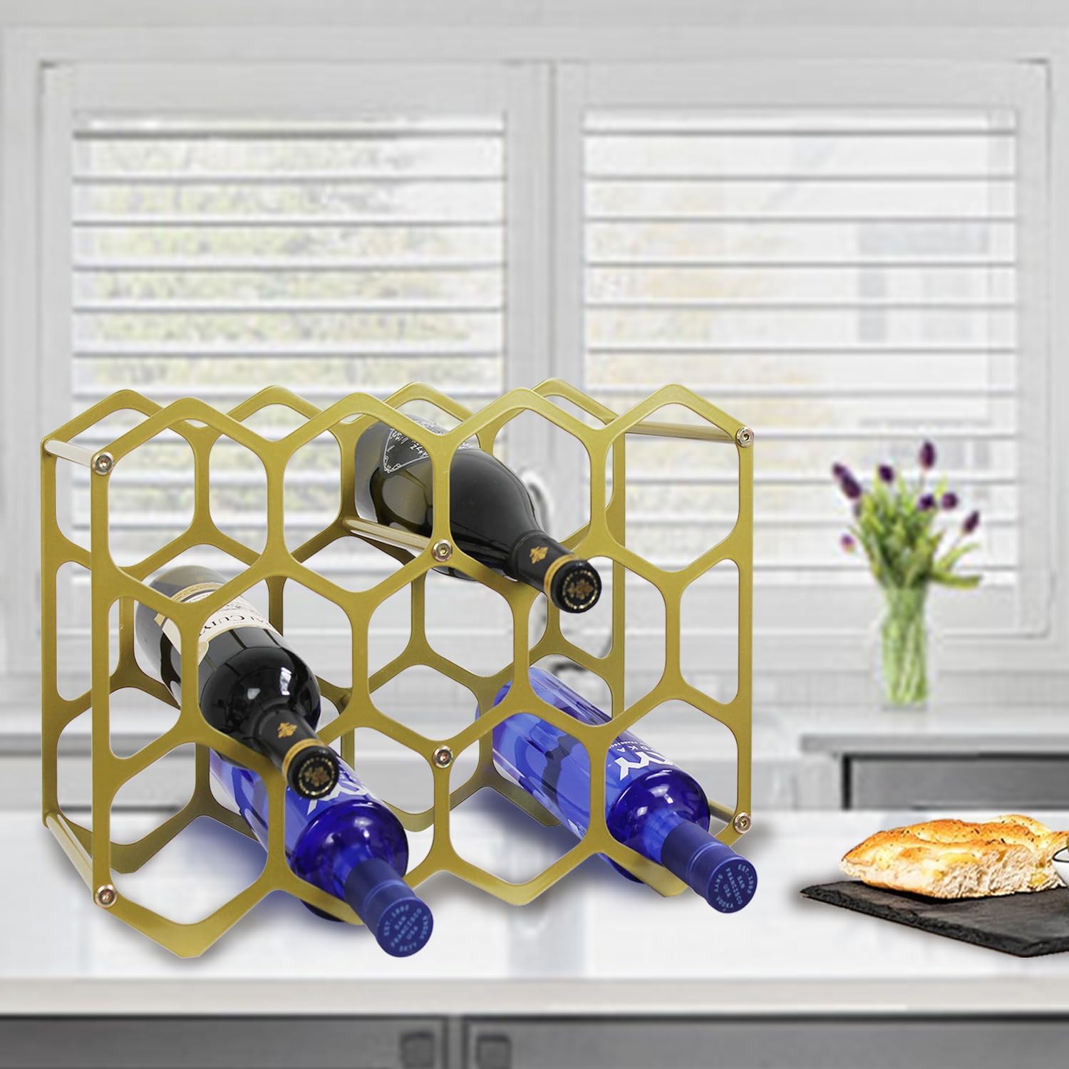 AT-VALY 14 Bottle Countertop Wine Rack Gold