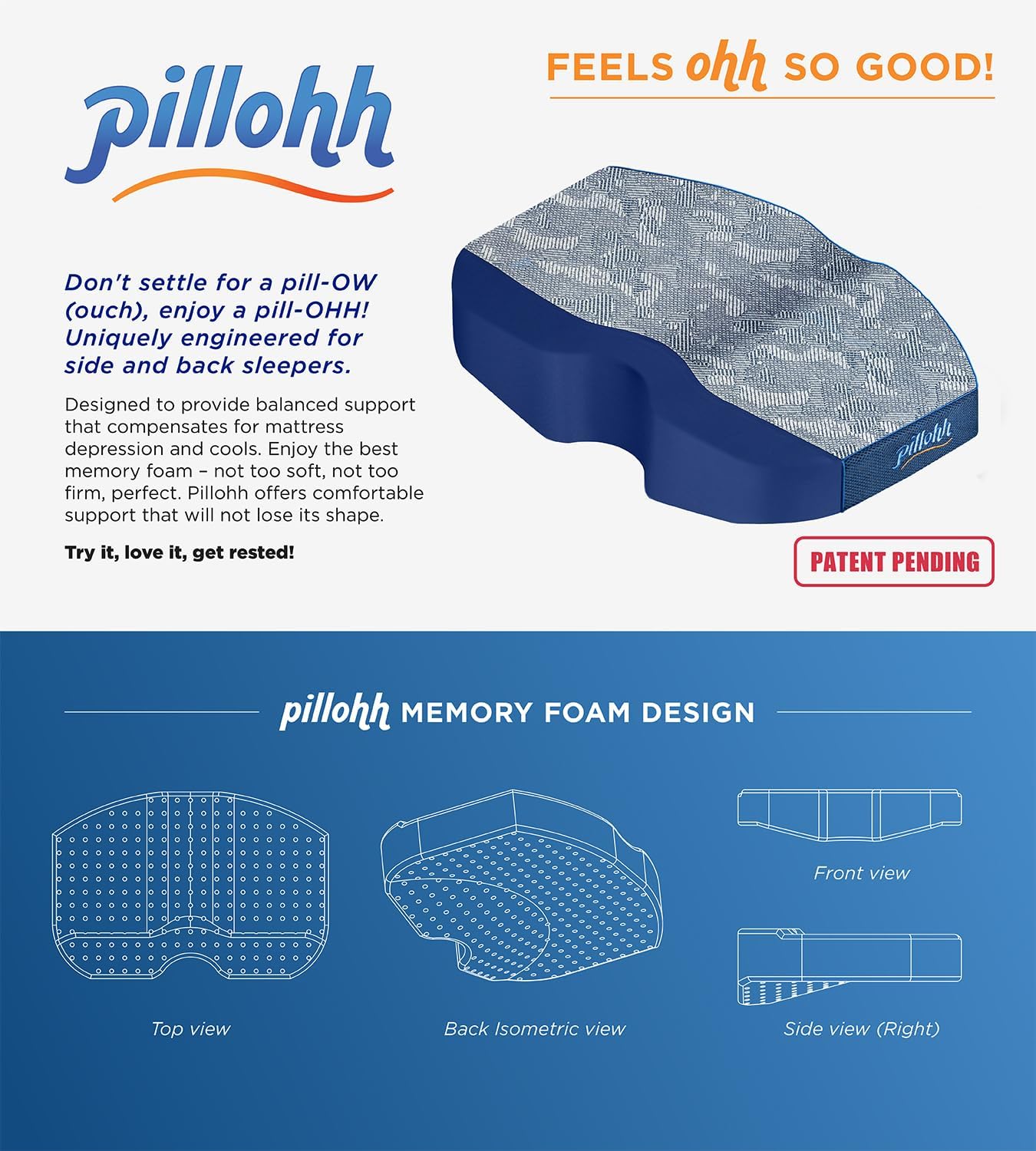 pillohh Ergonomic Contoured Pillow for Side Sleepers