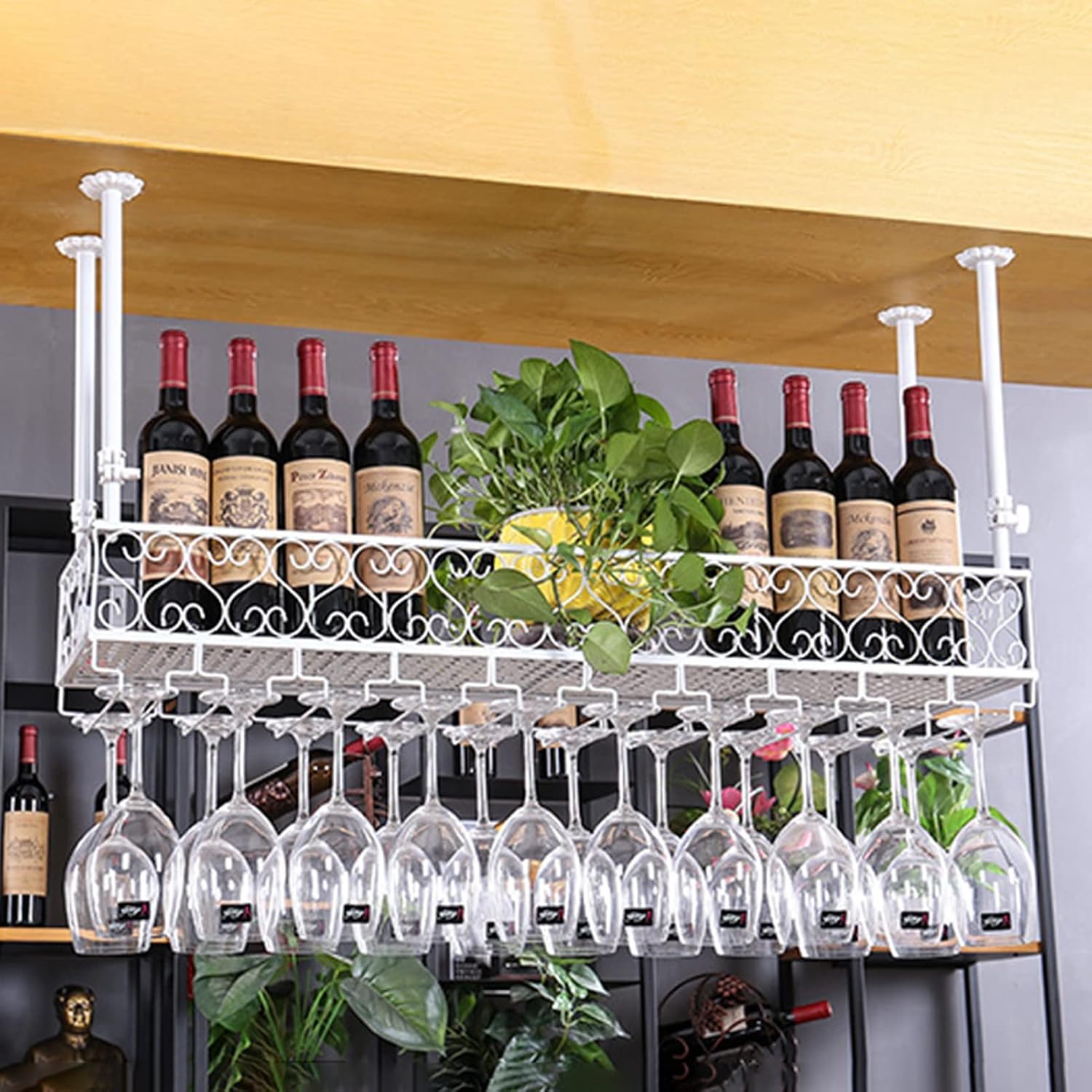 Suuim White Wine Rack Ceiling Hanging Storage