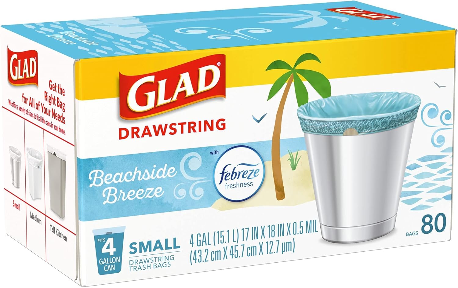 Glad Small Trash Bags 4 Gallon Febreze Beachside Breeze 80 Count